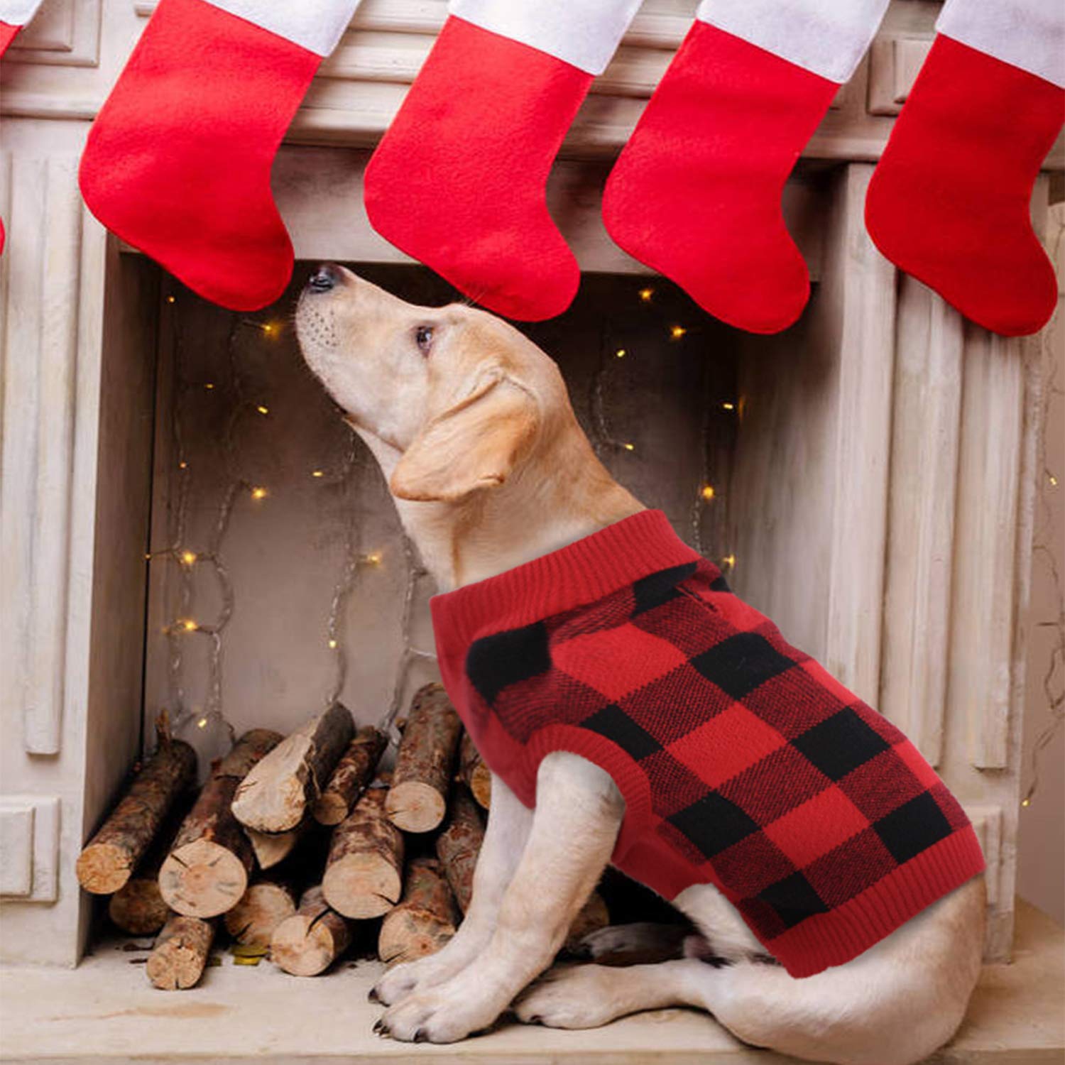 Qbleev Dog Sweater With Leash Hole, Dog Christmas Sweater Classic Plaid Vest Knitwear Puppy Sweaters Warm Winter Pullover Dog Sweaters Cold Weather Dog Clothes For Small Medium Dogs Girls Boys