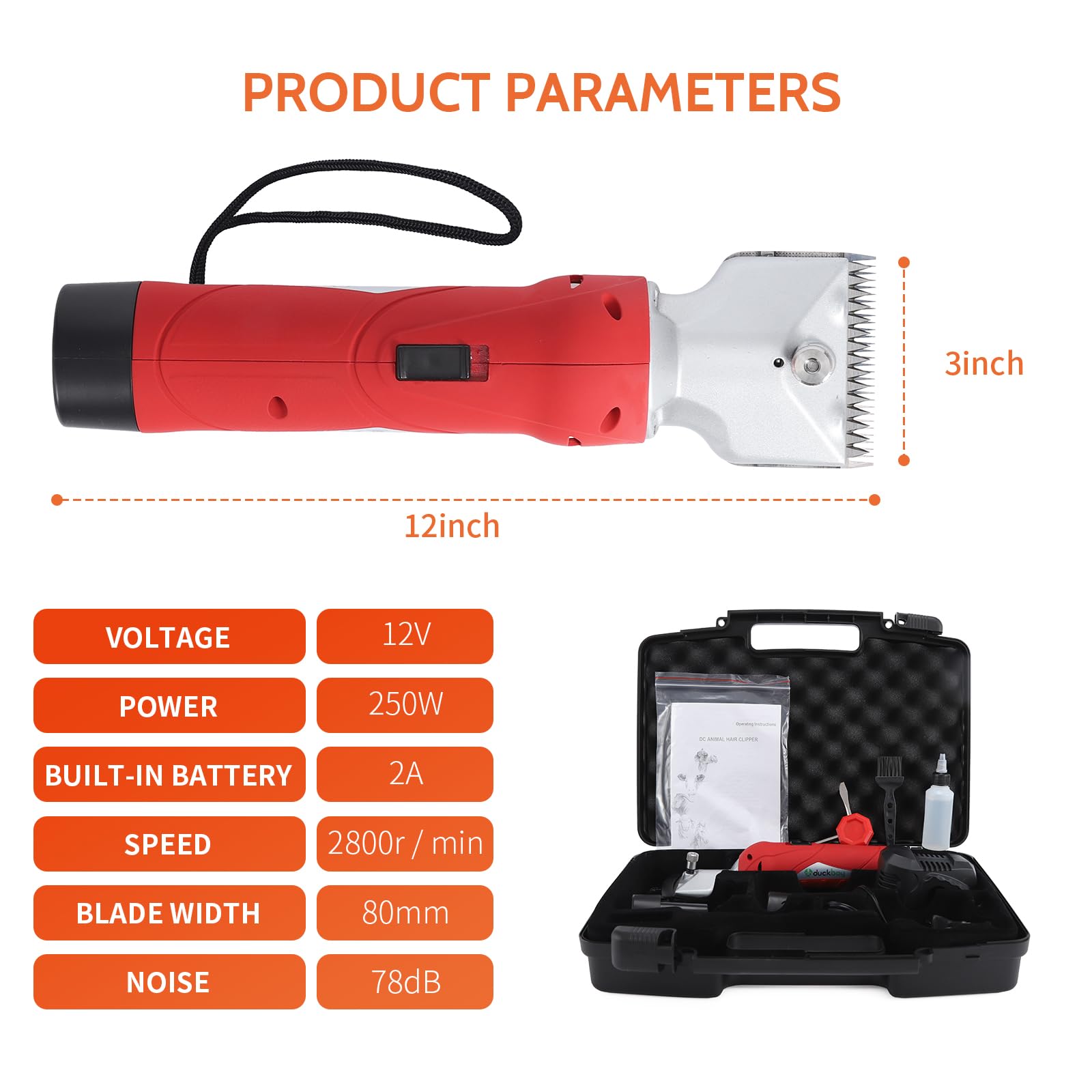 DUCKBOY Cordless Horse Clipper, Rechargeable Battery Powered Animals Shears Grooming Tools for Shaving Fur Wool Tool, Large Live