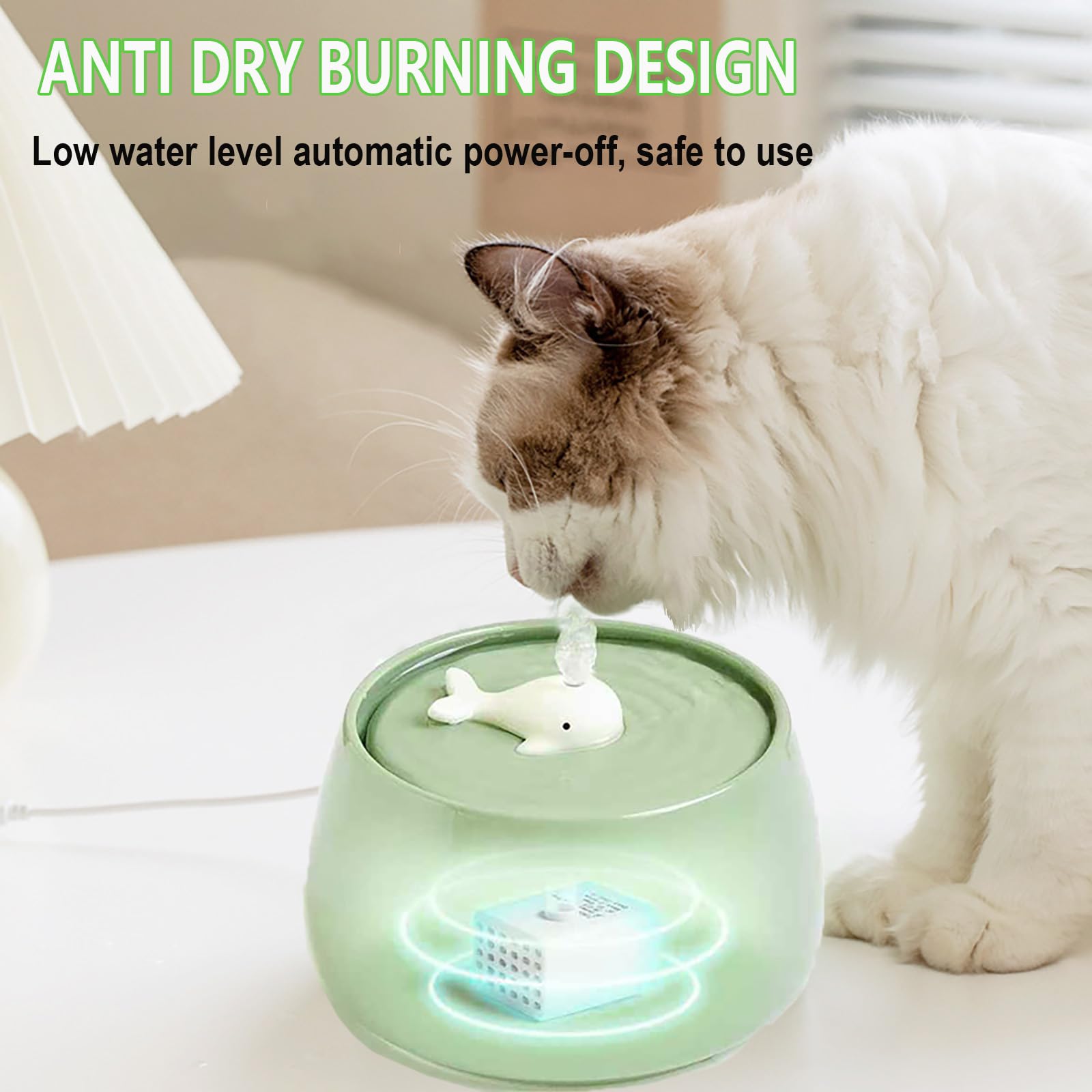 Ceramic Cat Water Fountain, 45Oz/1.3L Porcelain Cat Water Dispenser, Automatic Pet Water Fountain With Ultra-Quiet Pump, Perfect