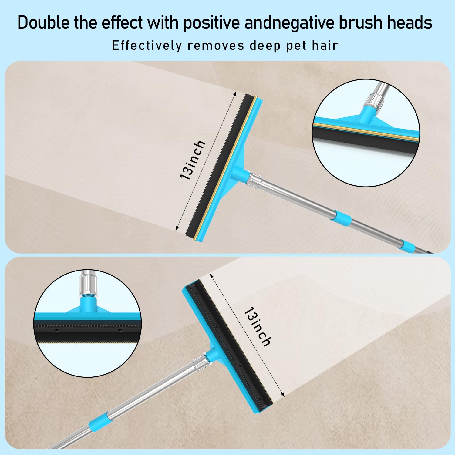 Yuloosi Carpet Rake For Pet Hair Removal, Updated Reusable Pet Hair Remover With 56    Adjustable Long Handle, 2 In 1 Rubber Bro