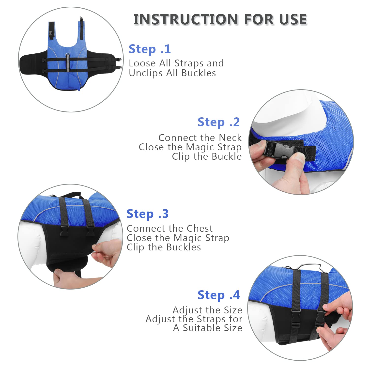 Ripstop Dog Life Jacket Shark Life Vest For Dogs, Safety Lifesaver With High Buoyancy And Lift Handle For Small And Medium Breeds(Blue L)