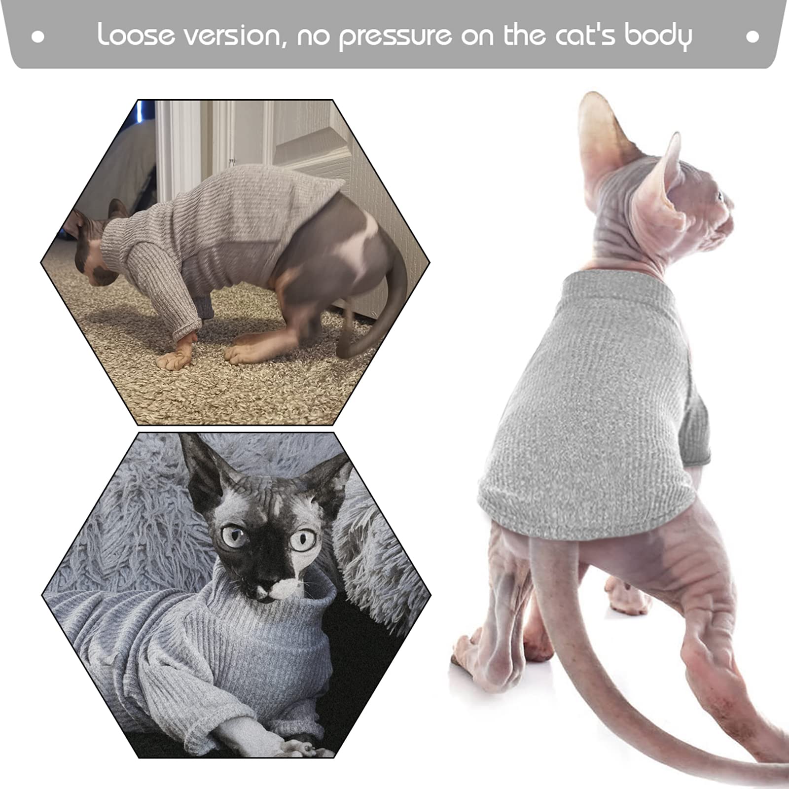 Dentrun Sphynx Hairless Cats Shirt Pullover Kitten T-Shirts, Breathable Cat Wear Turtleneck Sweater Adorable Cat'S Clothes Vest