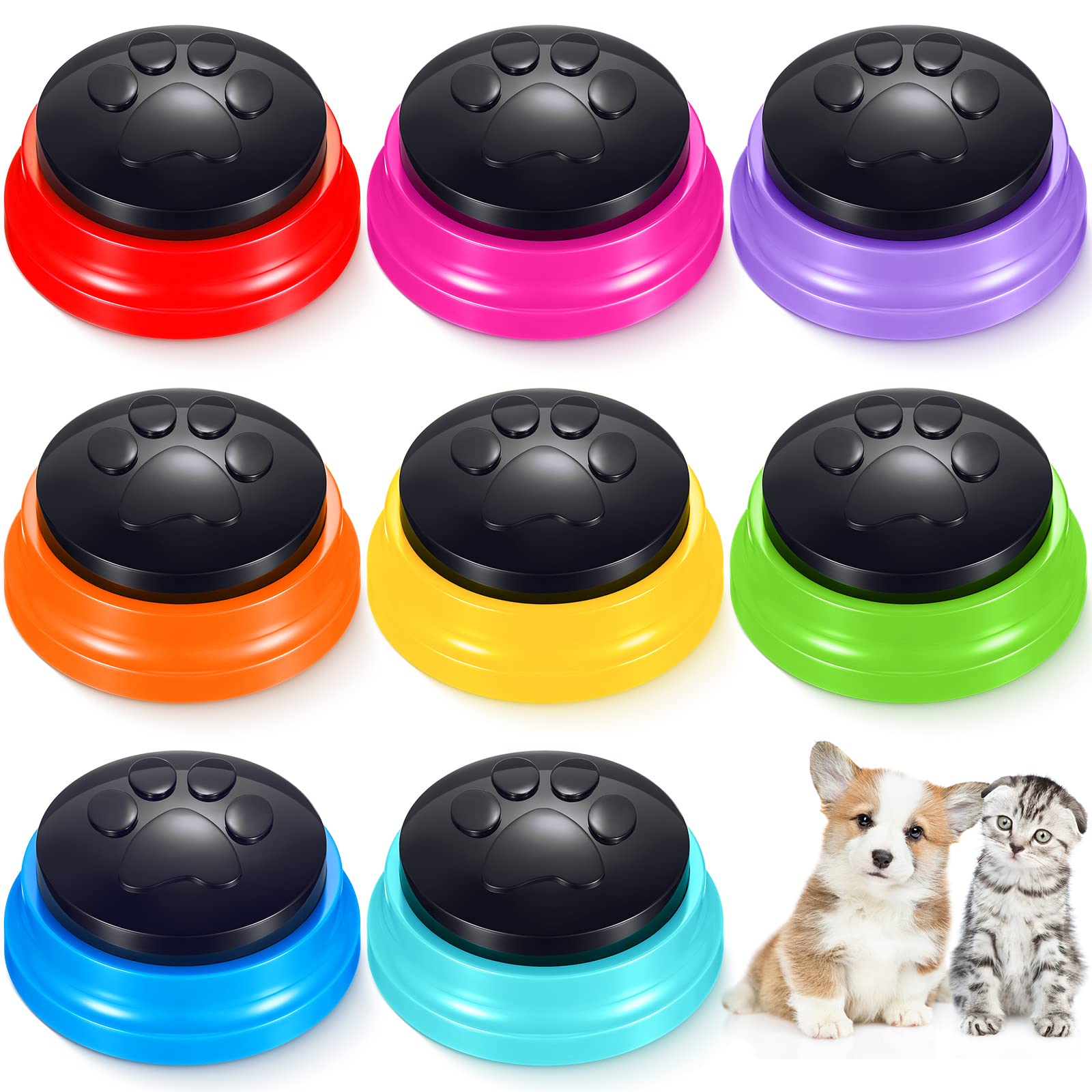 8 Pack Voice Recording Button, Recordable Dog Buttons for Communication Dog Talking Buttons Pet Training Buzzers for Dogs Cats, 