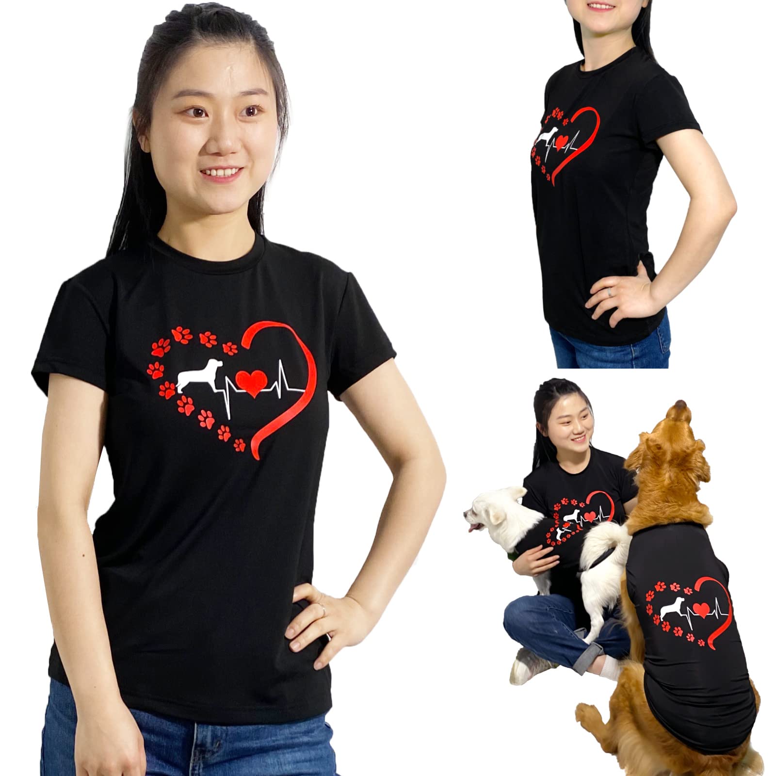 Matching Dog And Owner Shirts Heart Paw Parent-Pets Clothes Dogs&Mommy Sweatshirt Summer Tops Shirt Family Matching Clothes Sport Outfits Puppy Vest Cool Apparel For Small Medium Large Dogs