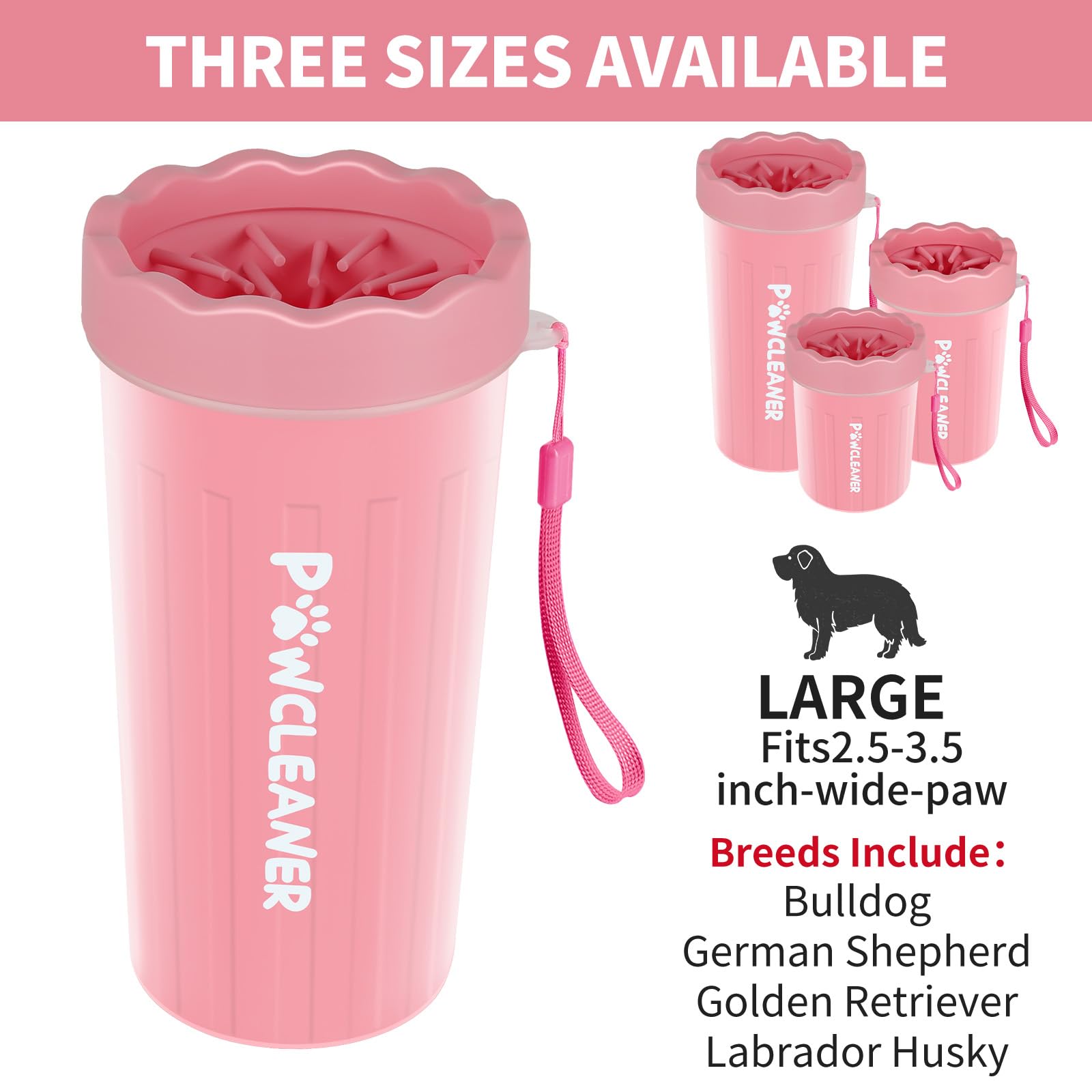 Dog Paw Cleaner For Dogs, (With 3Pcs Absorbent Towels & Adjustable Bath Brush) Dog Paw Washer, Pet Foot Cleaner (Pink, Large)