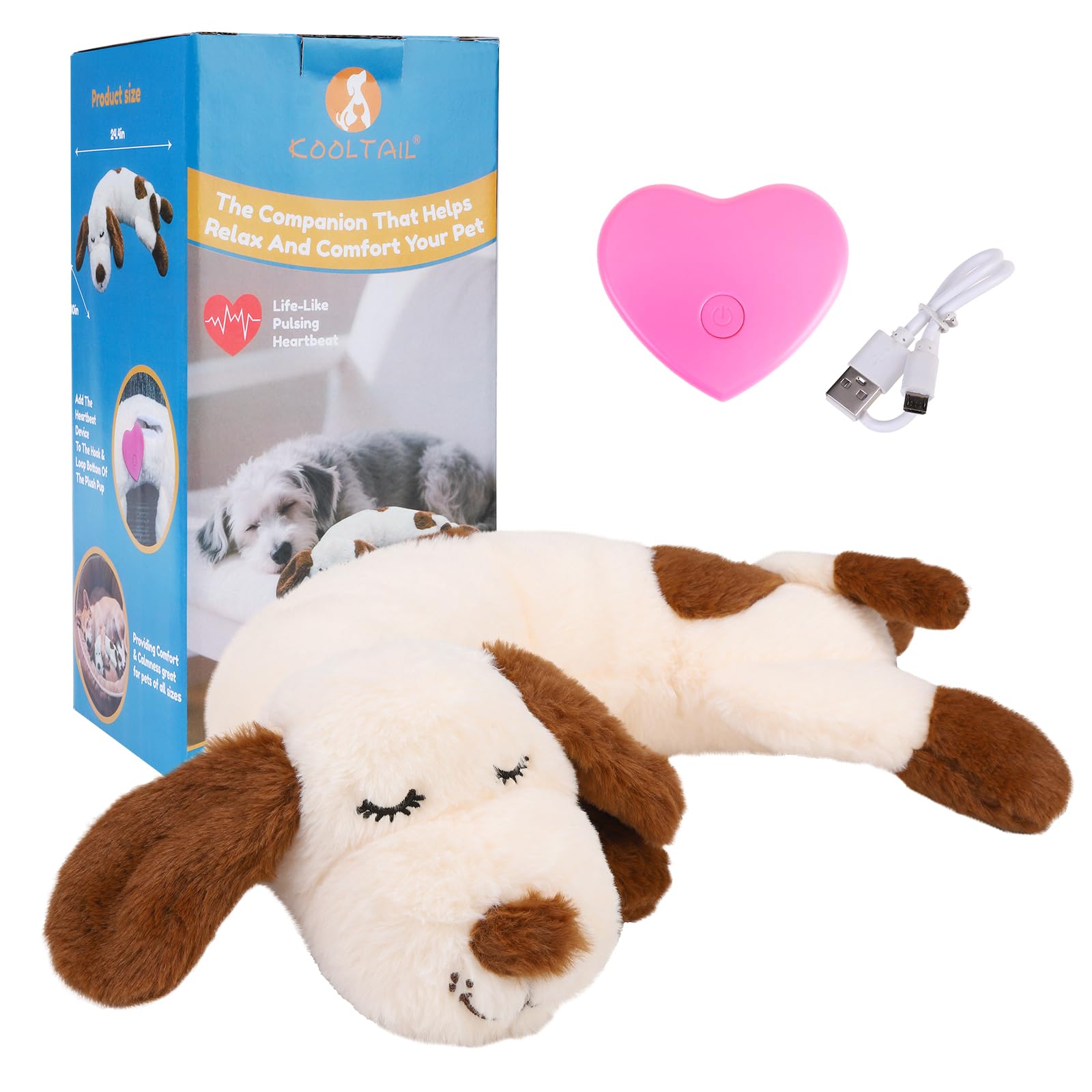 KOOLTAIL Heartbeat Puppy Toy for Dogs, Calming Comfort Cuddler Pillow Anxiety Relief & Sleep Aid, Ultra-Soft Plush Breathing Stu