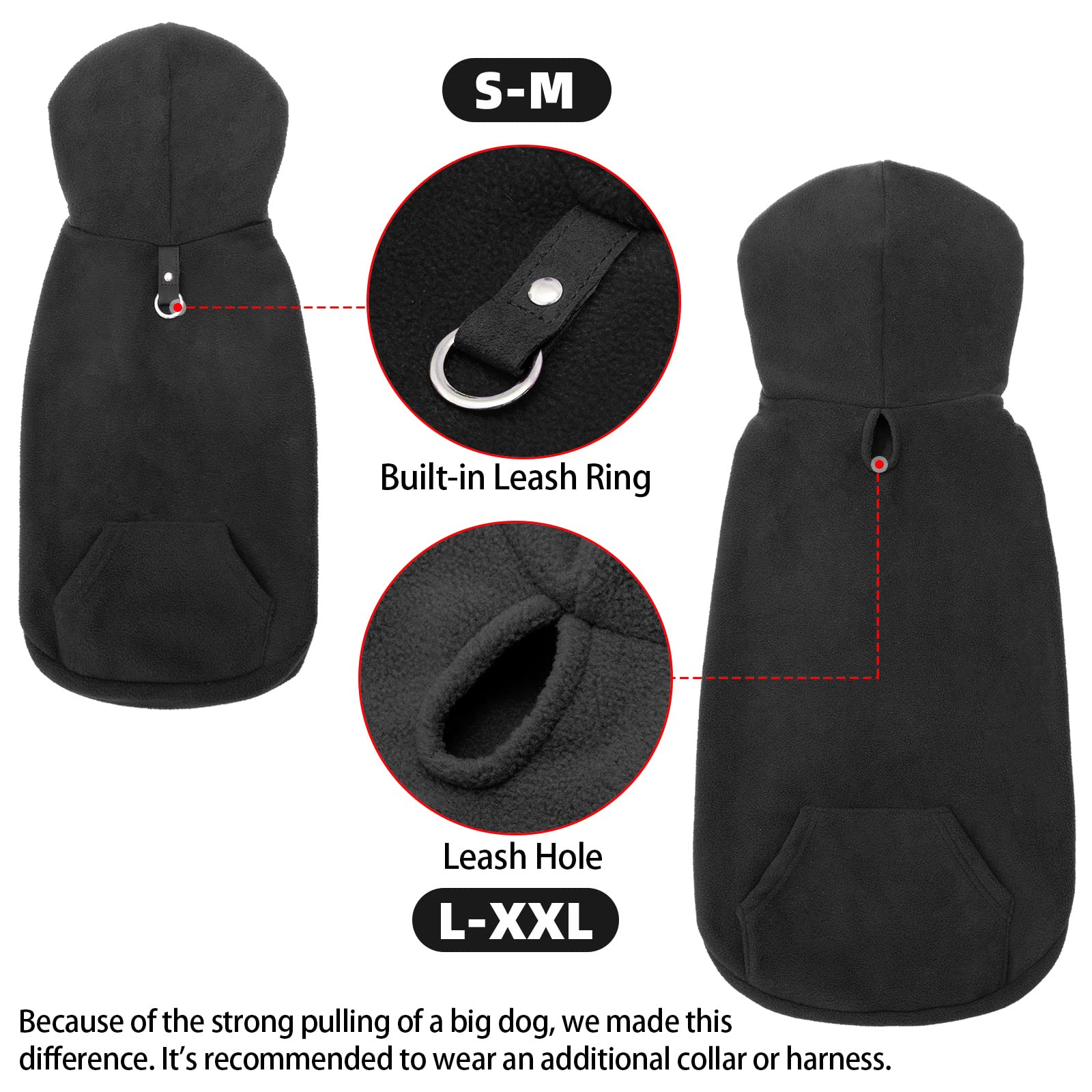 Expawlorer Pet Dog Clothes With Pocket, Polar Fleece Dog Hoodie Fall Cold Winter Sleeveless Sweater With Hat Warm Cozy Sweatshirt For Small To Large Dogs Boy And Girl (Black, Xl)