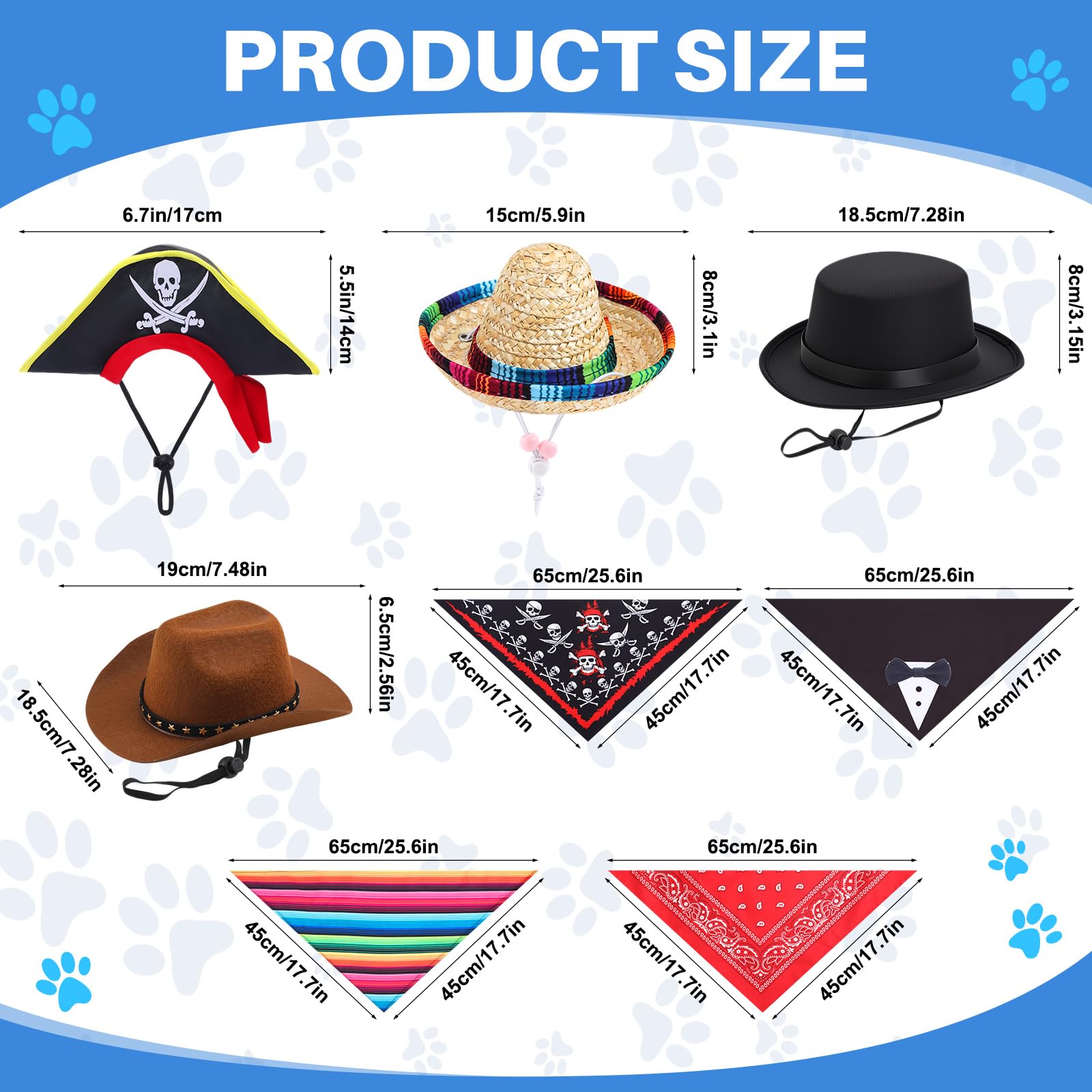 Eccliy 4 Sets Dog Costume Outfit Pirate Dog Hat Formal Tuxedo Bandana Collar Pet Cowboy Hat Mexican Sombrero Hats for Fiesta Hal
