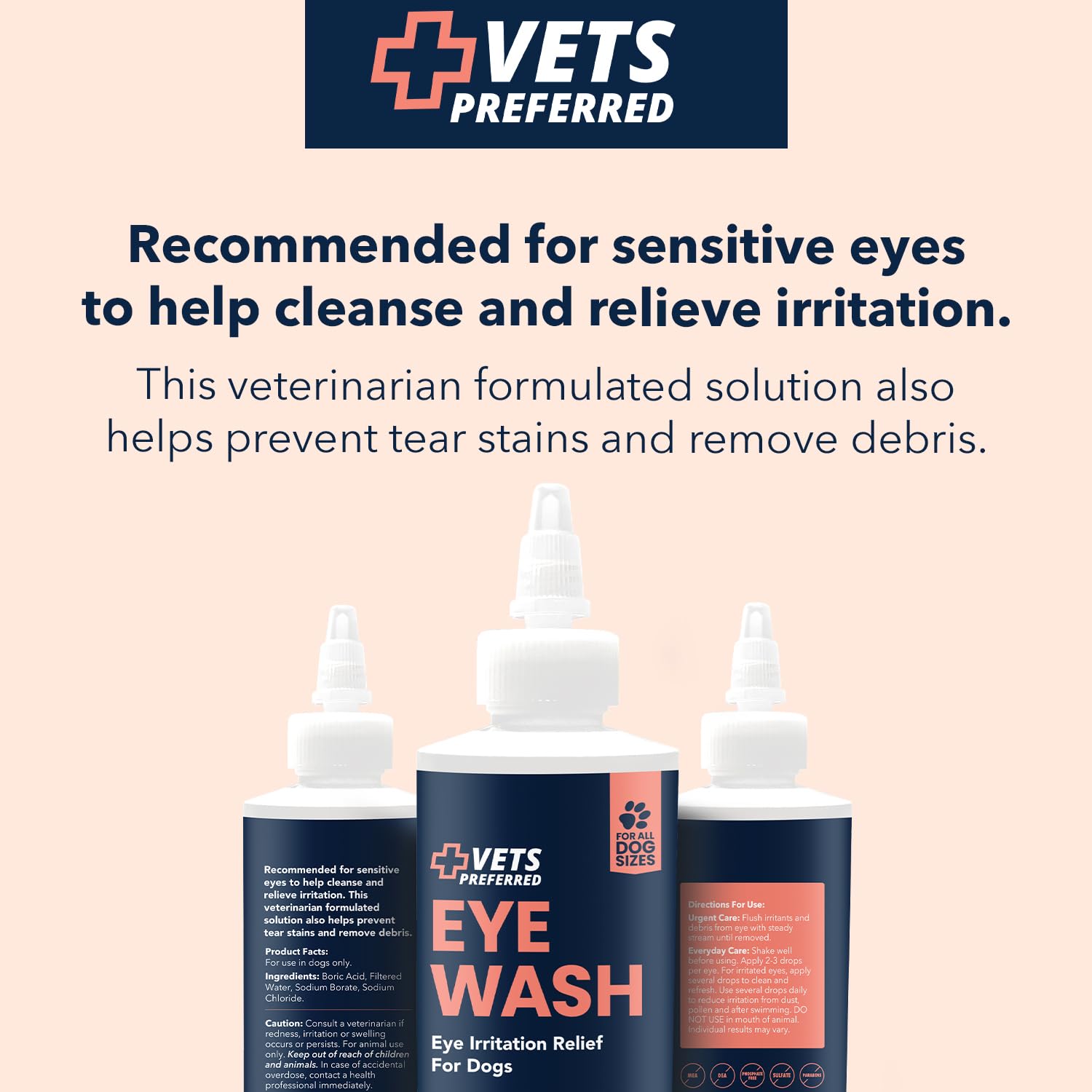 Vets Preferred Eye Cleaner for Dogs - Dog Eye Wash Drops for Infection & Tear Stain Remover - Improves Allergy Symptoms, Infecti