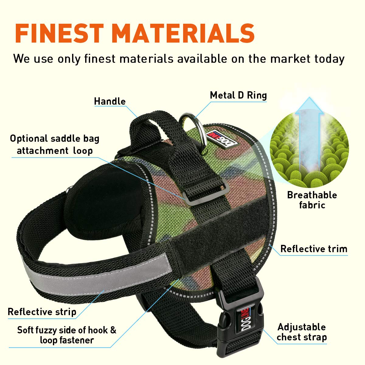 Dog Harness, Reflective No-Pull Adjustable Vest With Handle For Walking, Training, Service Breathable No - Choke Harness For Small, Medium Or Large Dogs Room For Patches Girth 36 To 46 In Green Camo