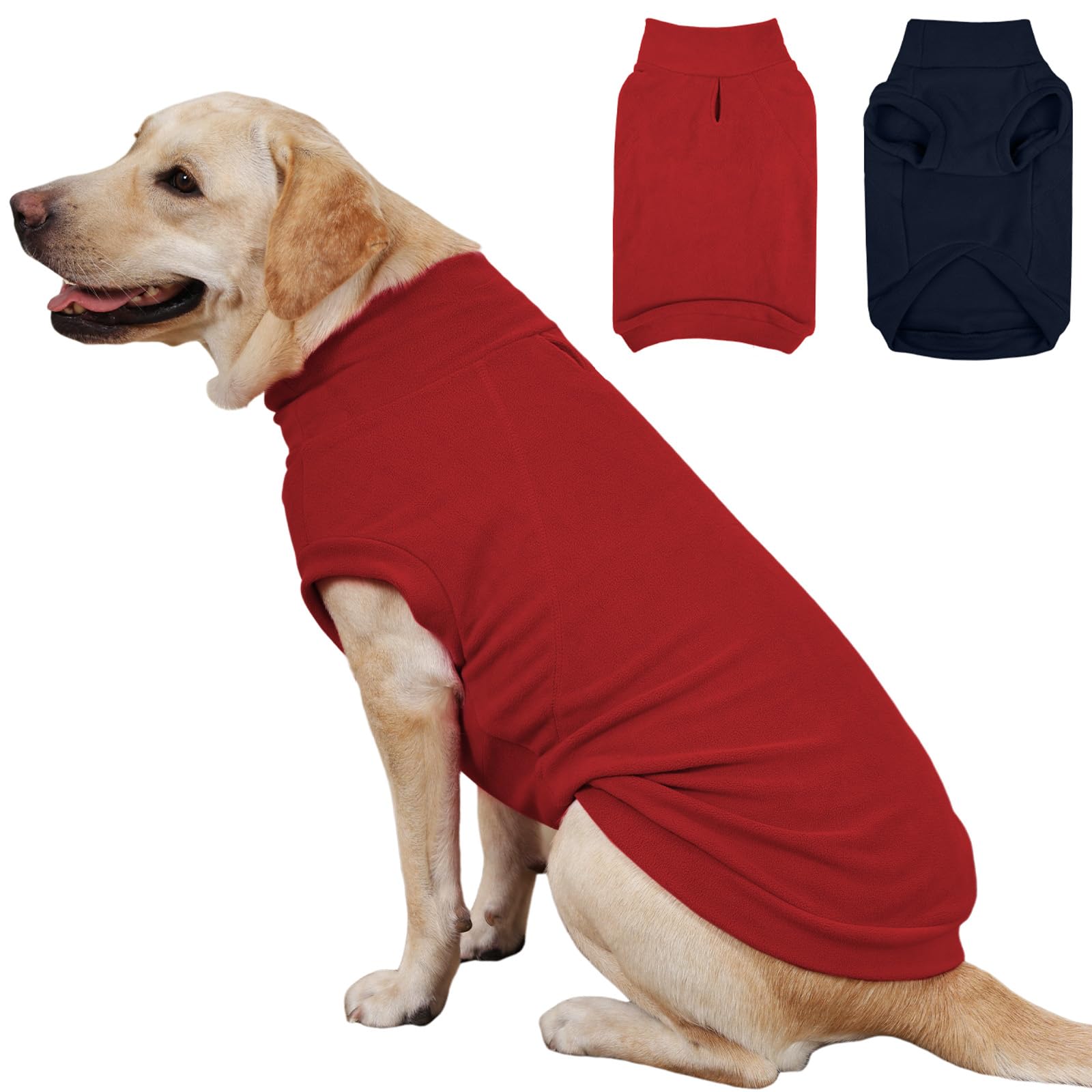 IECOii 2 Pack 3XL Dog Sweater for Labrador, Stretchy Fleece Coat for Large Dogs Boy Girl, Labrador, Comfort Pet Jacket Warm Flee