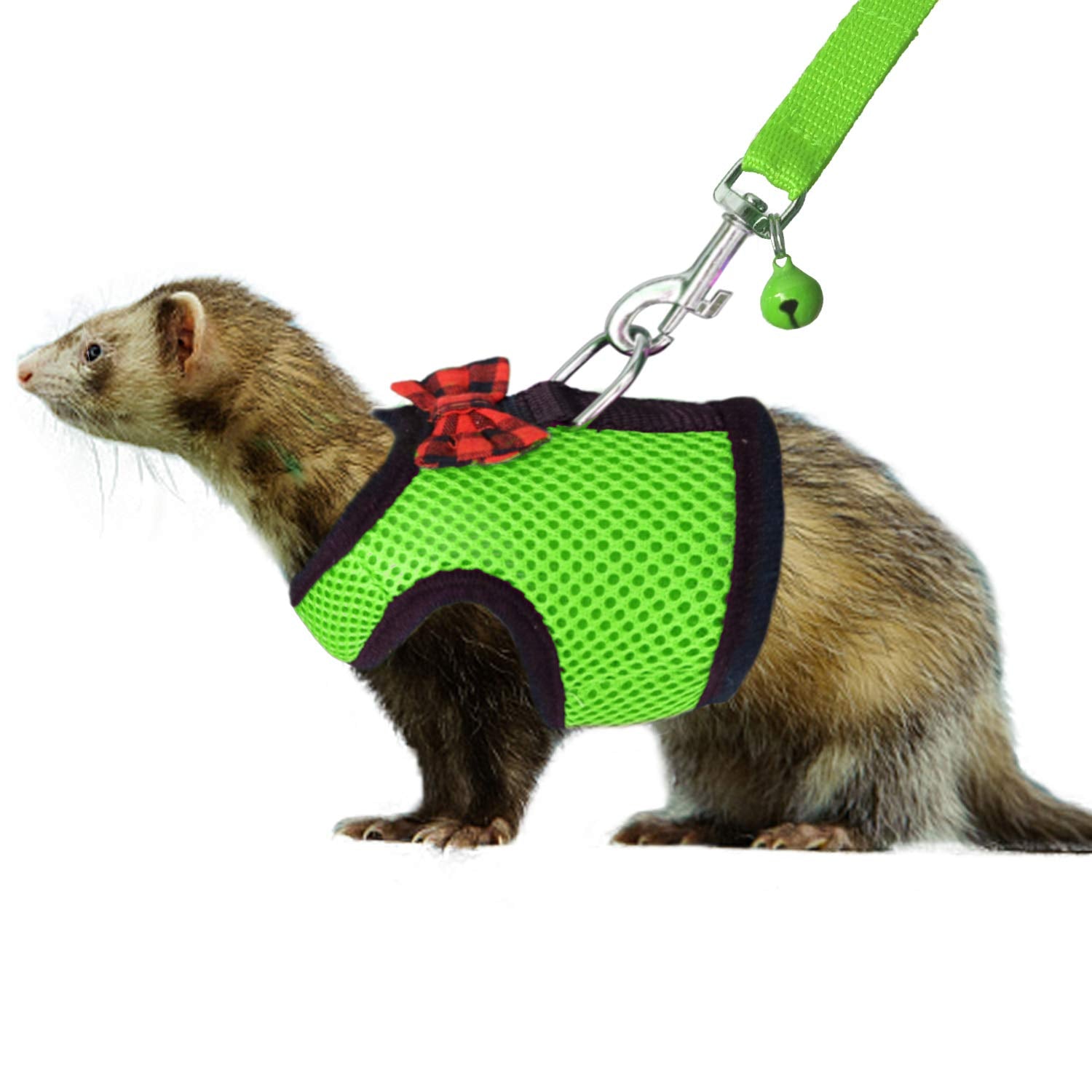 Rypet Small Animal Harness And Leash - Soft Mesh Pet Harness With Safe Bell, No Pull Comfort Padded Vest For Small Pets Green