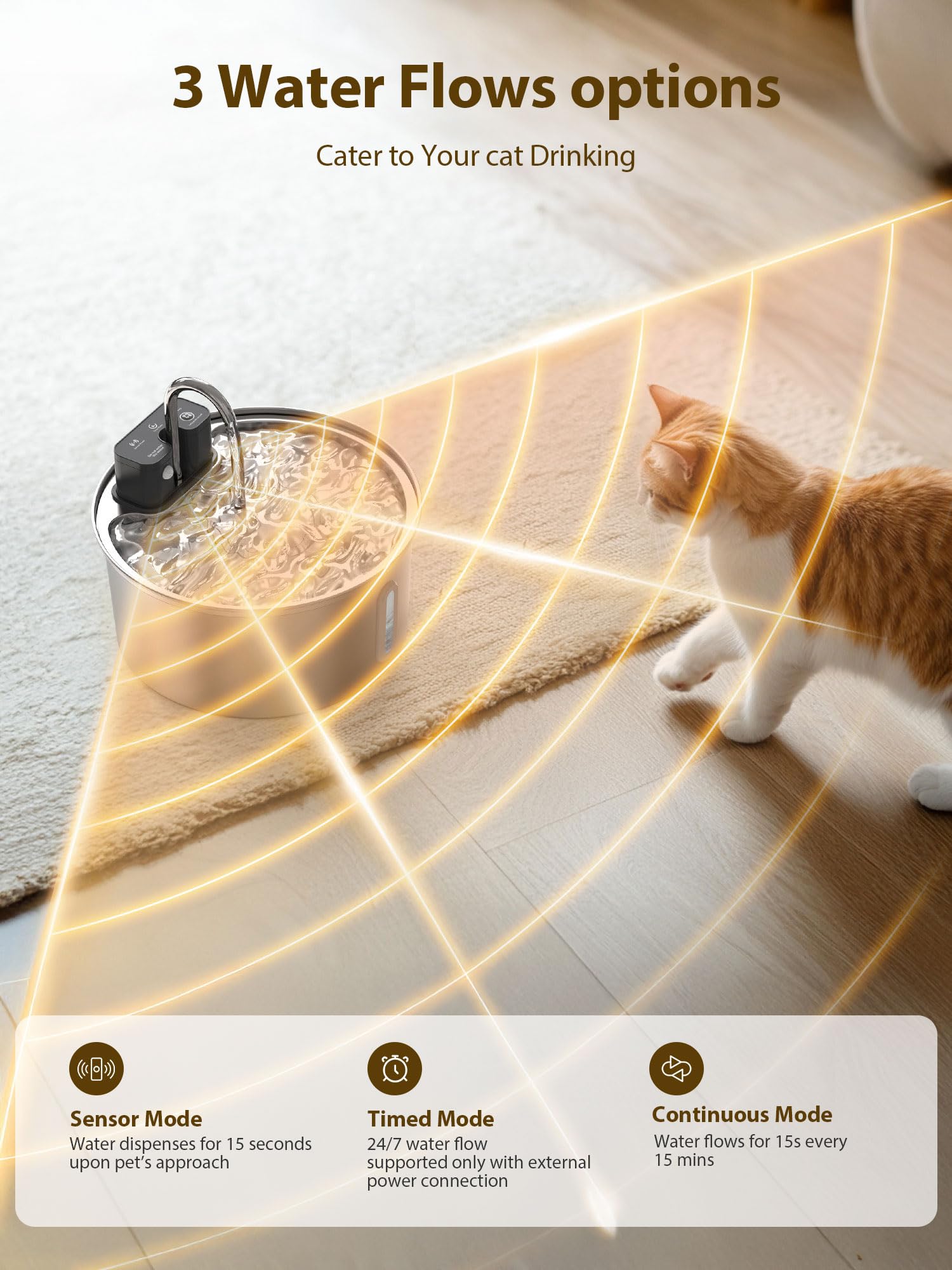 Wireless Cat Water Fountain - 108oz/3.2L Automatic Cat Water Fountain Cordless, Stainless Steel Battery Operated Pet Fountain Re