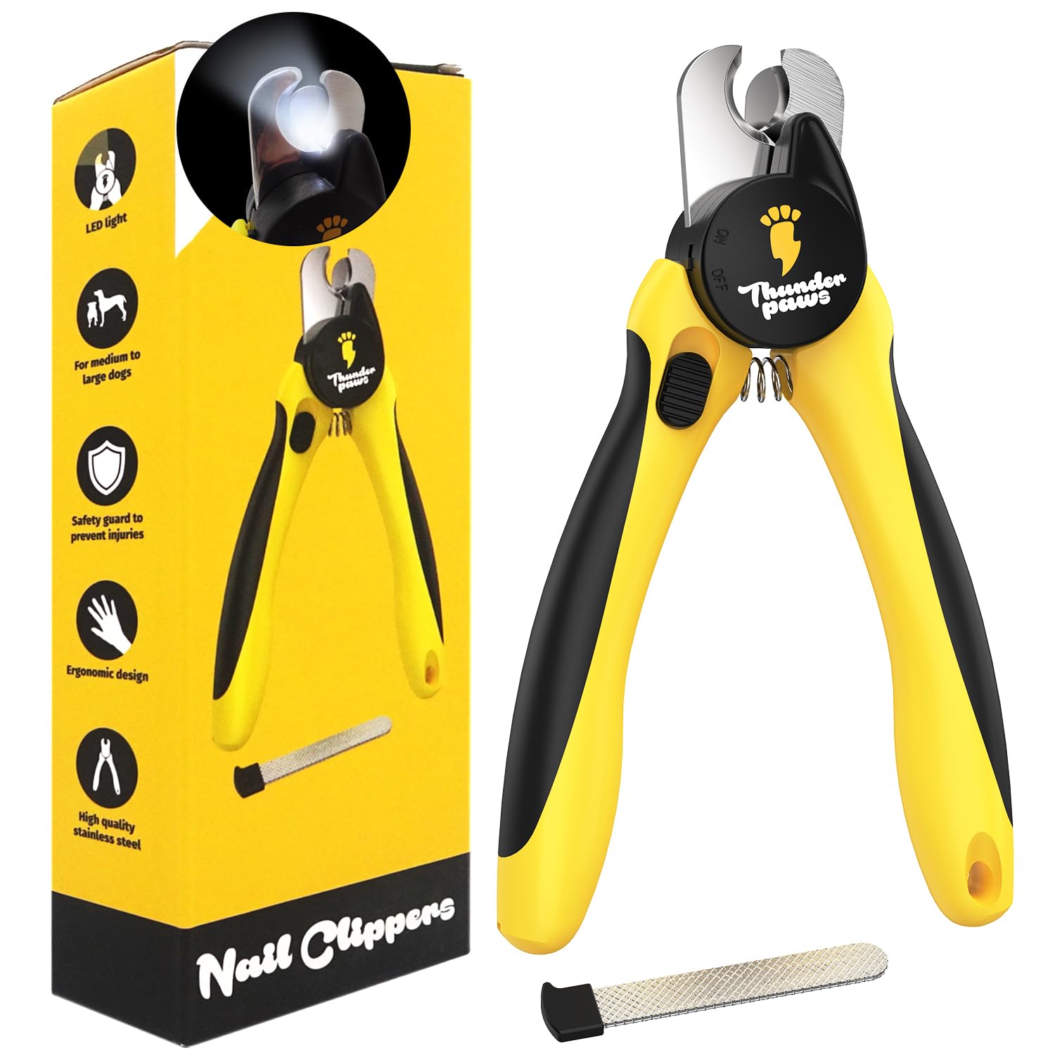 Thunderpaws Led Dog Nail Clippers With Light, Trimmers With Protective Guard, Quick Sensor, Safety Lock And Nail File - Suitable