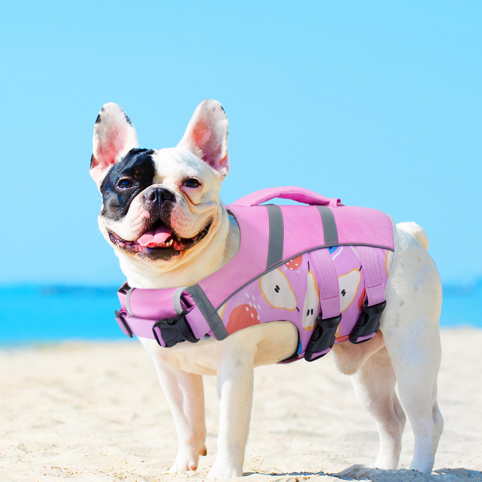Kuoser Dog Life Jacket With Reflective Stripes, Puppy Water Vest For Swimming Boating, Adjustable High Visibility Dog Pfd Vest W