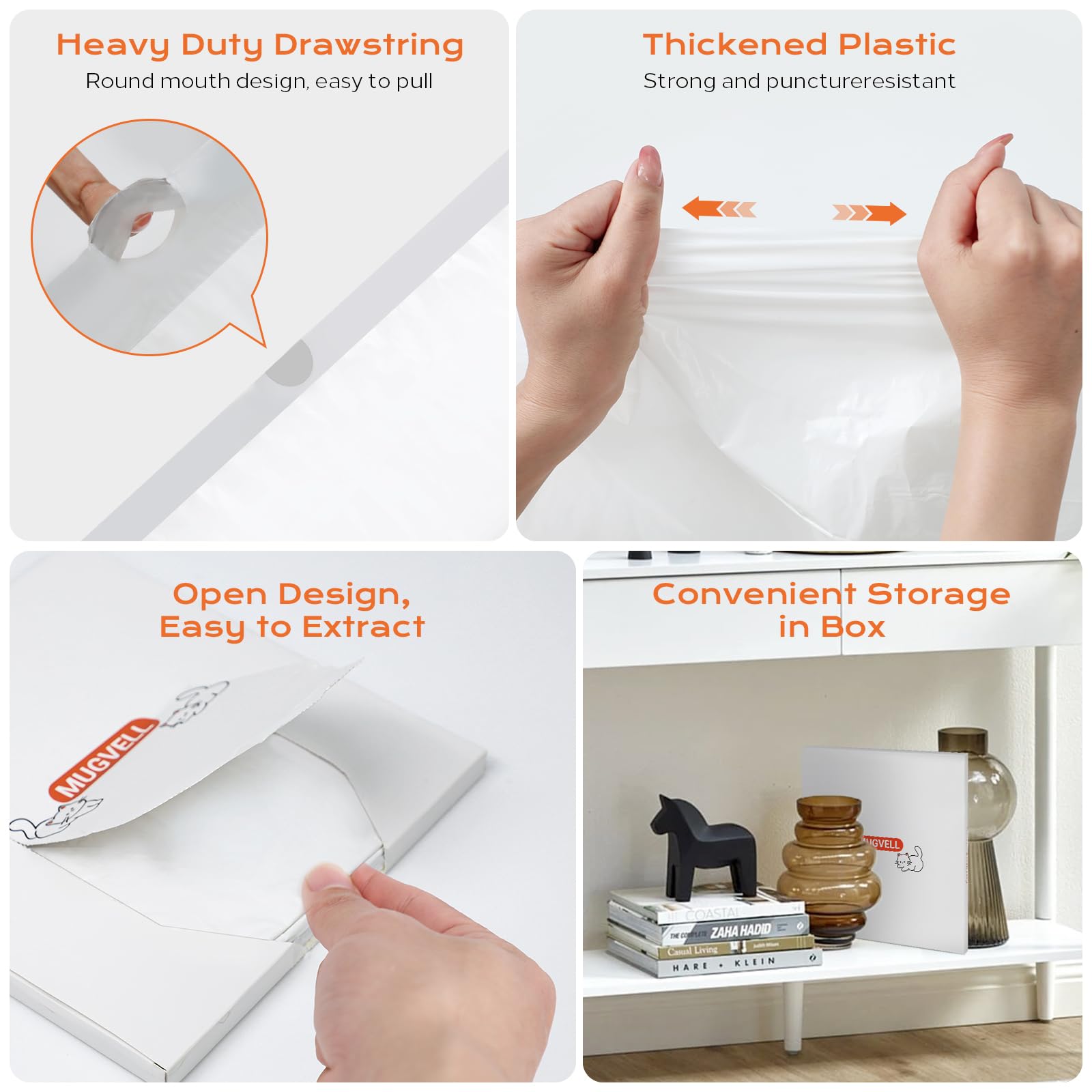 Mugvell Cat Litter Box Liners 6 Count, 37'' X 18'' Jumbo Cat Litter Bags With Drawstring, Xl Heavy Duty Litter Pan Liners, Litte