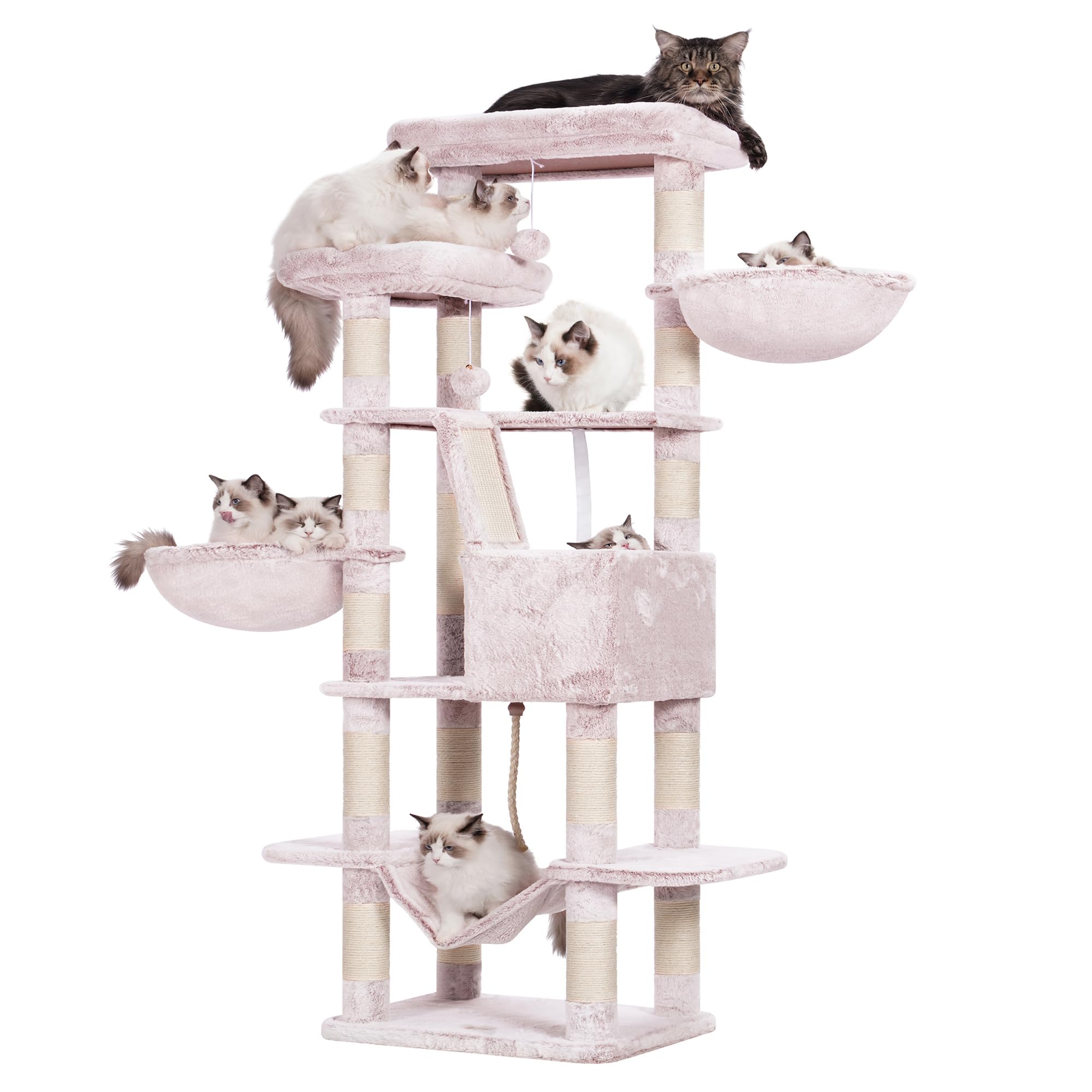 Heybly Cat Tree, 68 Inch Multi-Level Cat Tower For Indoor Cats, 2 Widened Plush Perches Cat Condo With Scratching Board And Big 