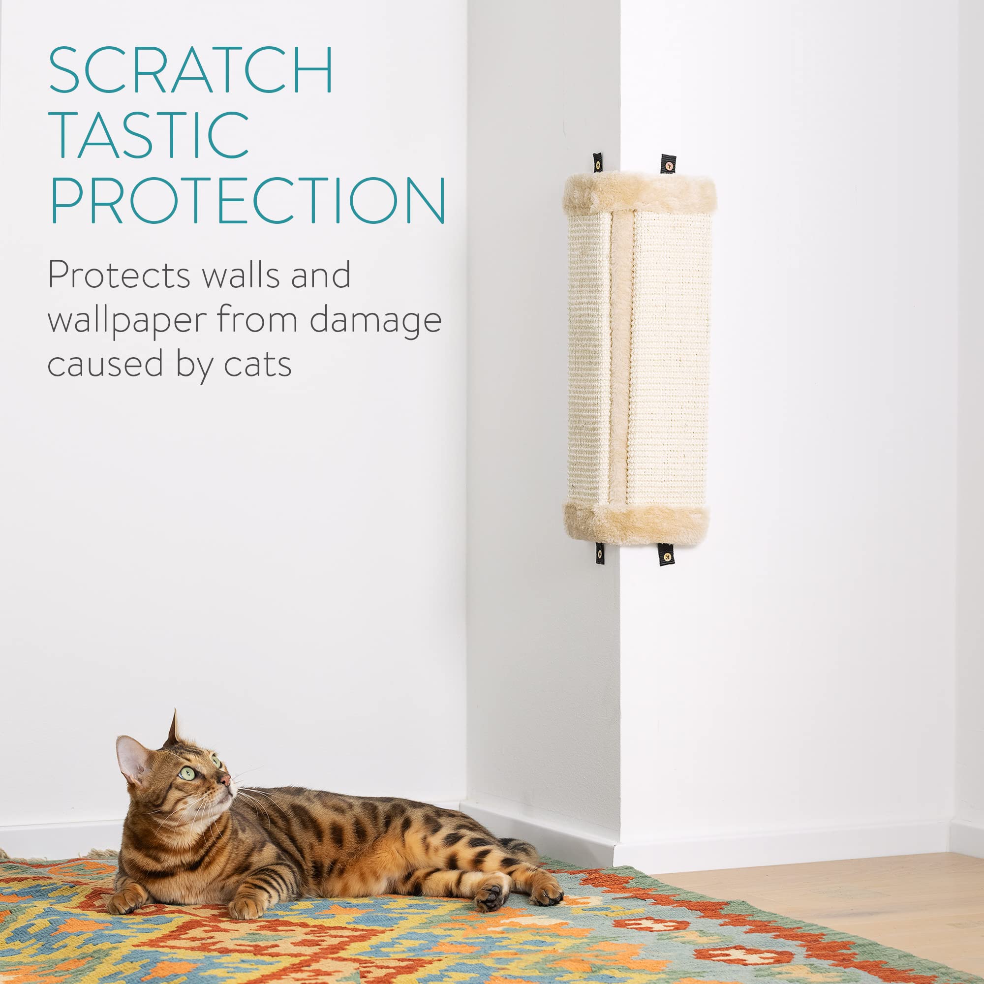 Navaris Corner Wall Cat Scratcher (Set Of 2) - Wall Mounted Sisal Scratching Pad For Cats - Vertical Corner Mount Scratch Panel