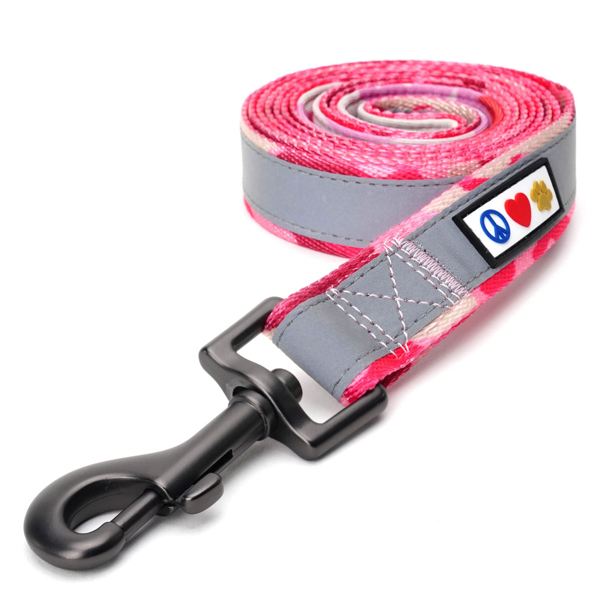 Pawtitas 6 Ft Padded Dog Leash With Comfortable Neoprene Padding Handle - Camo Pink Lead | Small Reflective Dog Leash With Highl