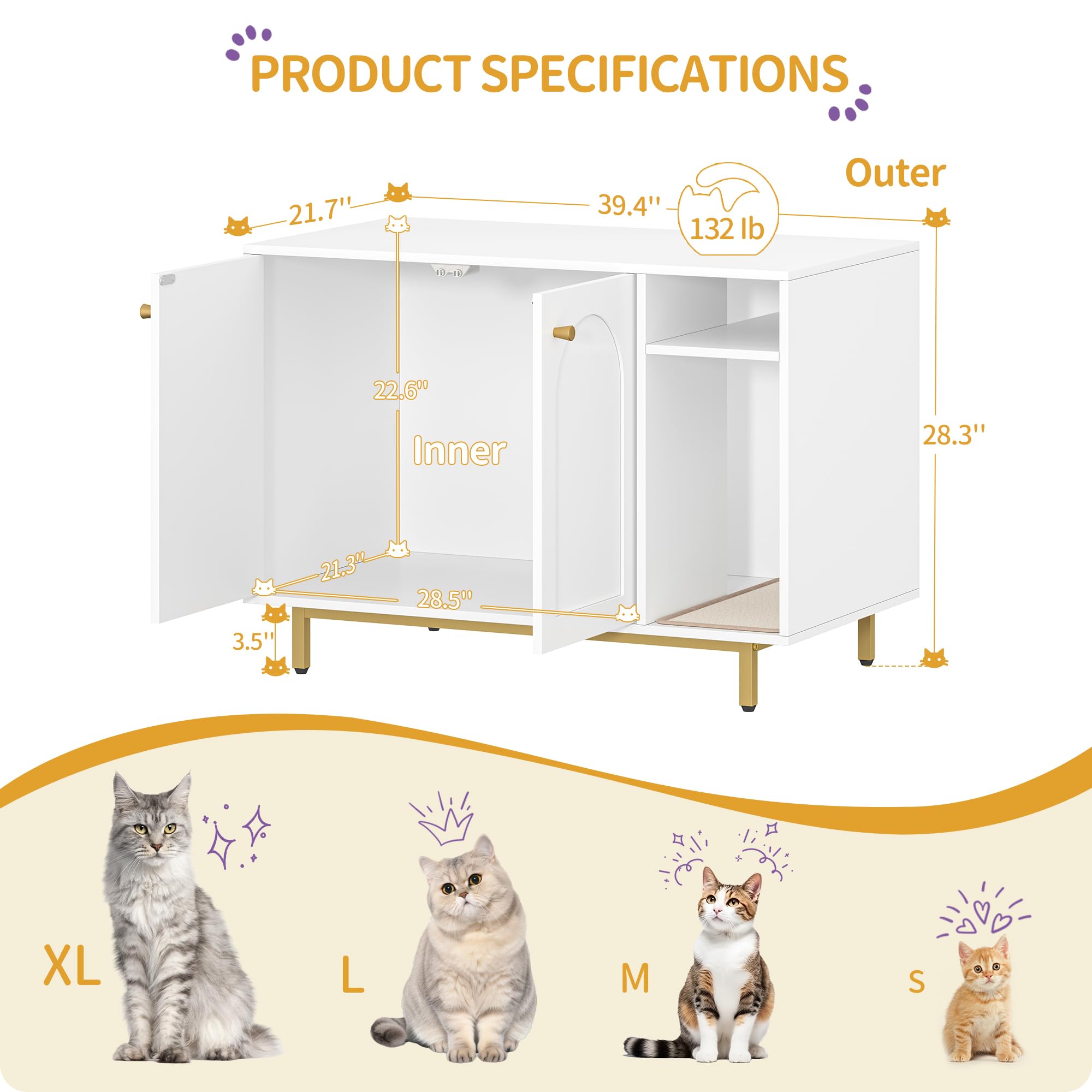 Hzuaneri Cat Litter Box Enclosure, Hidden Litter Box Furniture Cabinet, Wooden Pet House Side End Table With Storage For Washroo