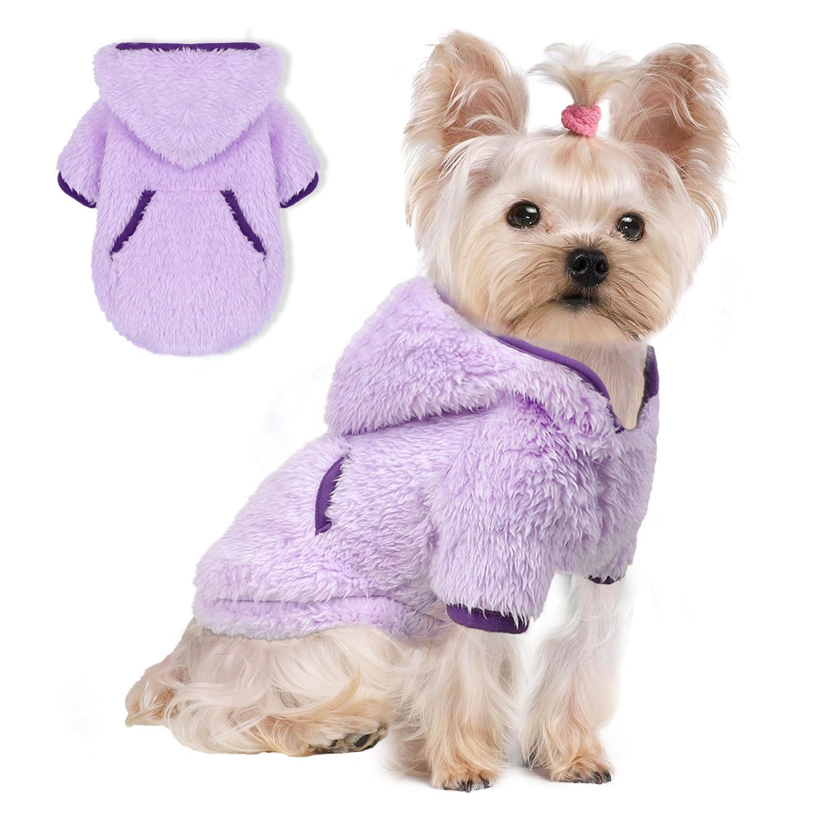Fleece Dog Sweater Hoodie Sweatshirts Warm Fuzzy Velvet Sweaters Winter Clothes For Small Dogs Girl Boy Pet Coats Cat Apparel(Pu