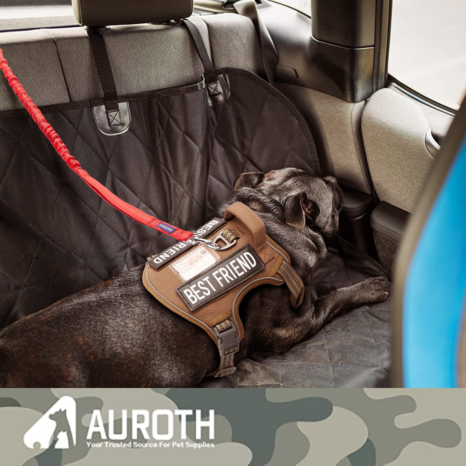 AUROTH Heavy Duty Dog Leash for Large Dogs, 6FT Bungee, Red, Nylon with 2 Padded Handles, No Pull Shock Absorption