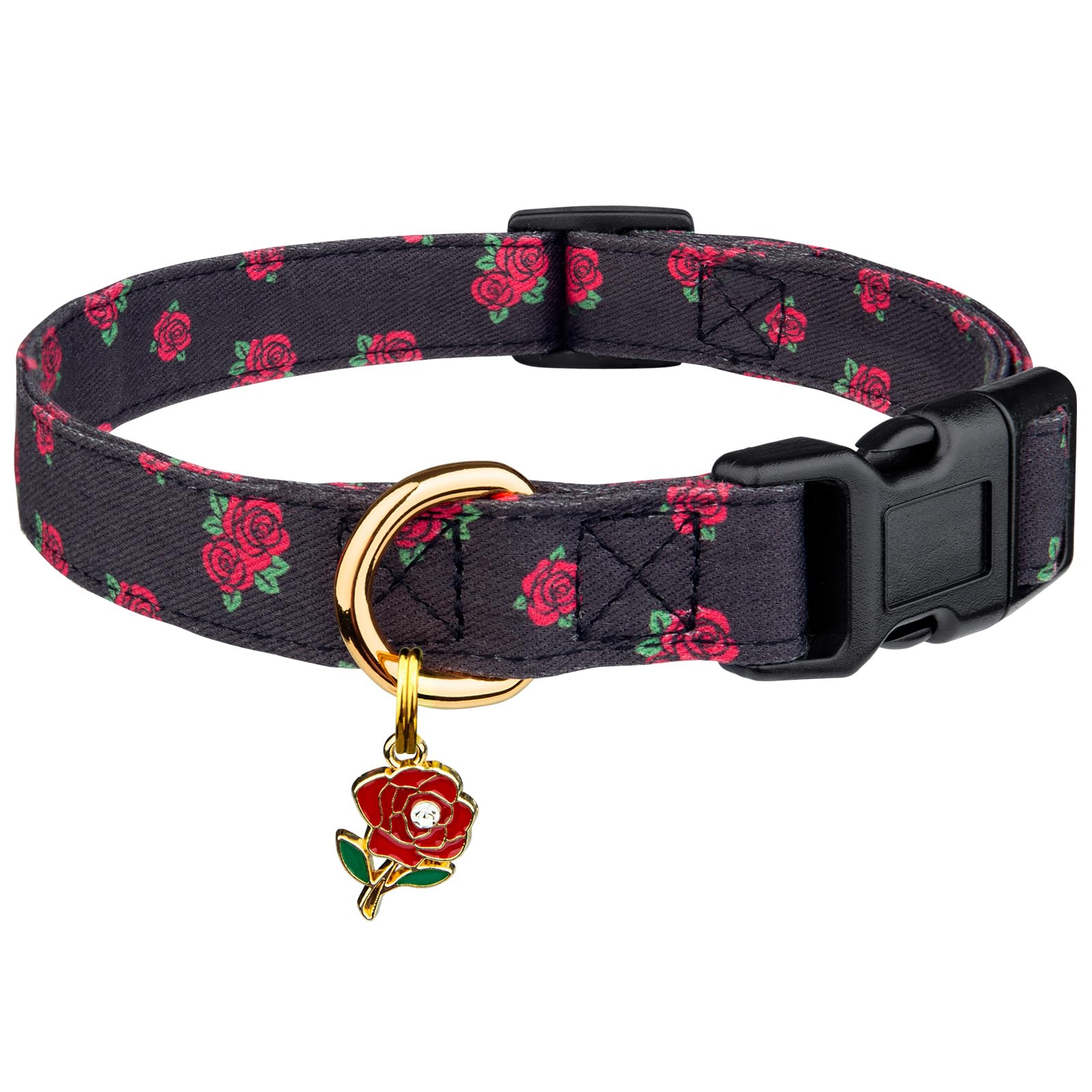 Cotton Handmade Dog Collar Cute And Distinctive Patterns Black Rose With Pendant For Girl Boy Dogs Collars L