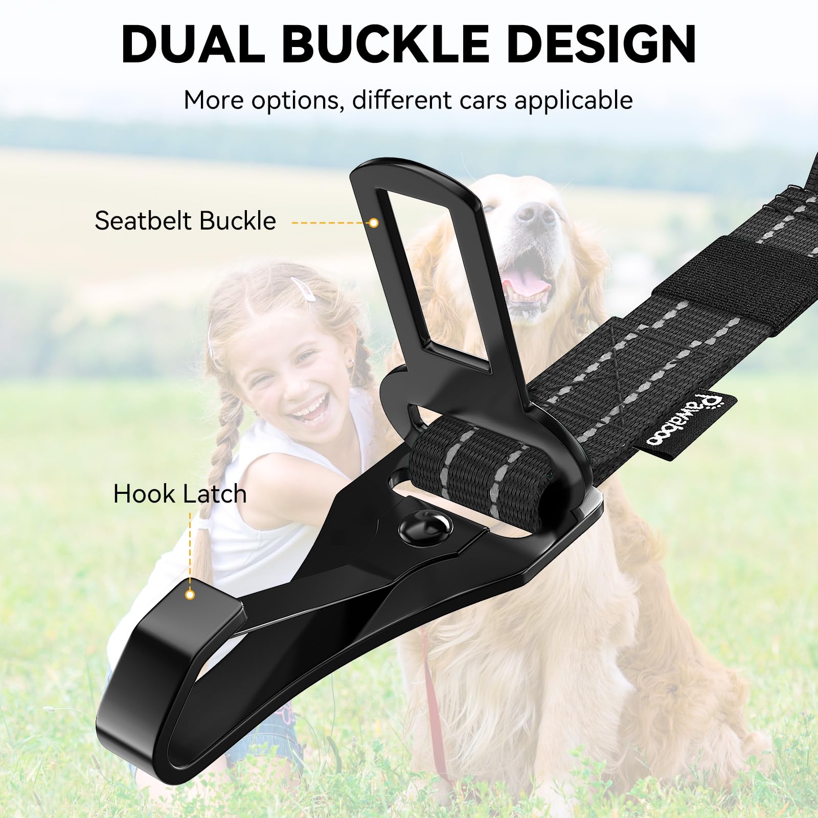 Pawaboo 2Pack Dog Seatbelt for Car, 3-in-1 Dog Car Seat Belt Bungee,Shockproof Dogs Tether for Car with Buckle & Hook Latch, Adj