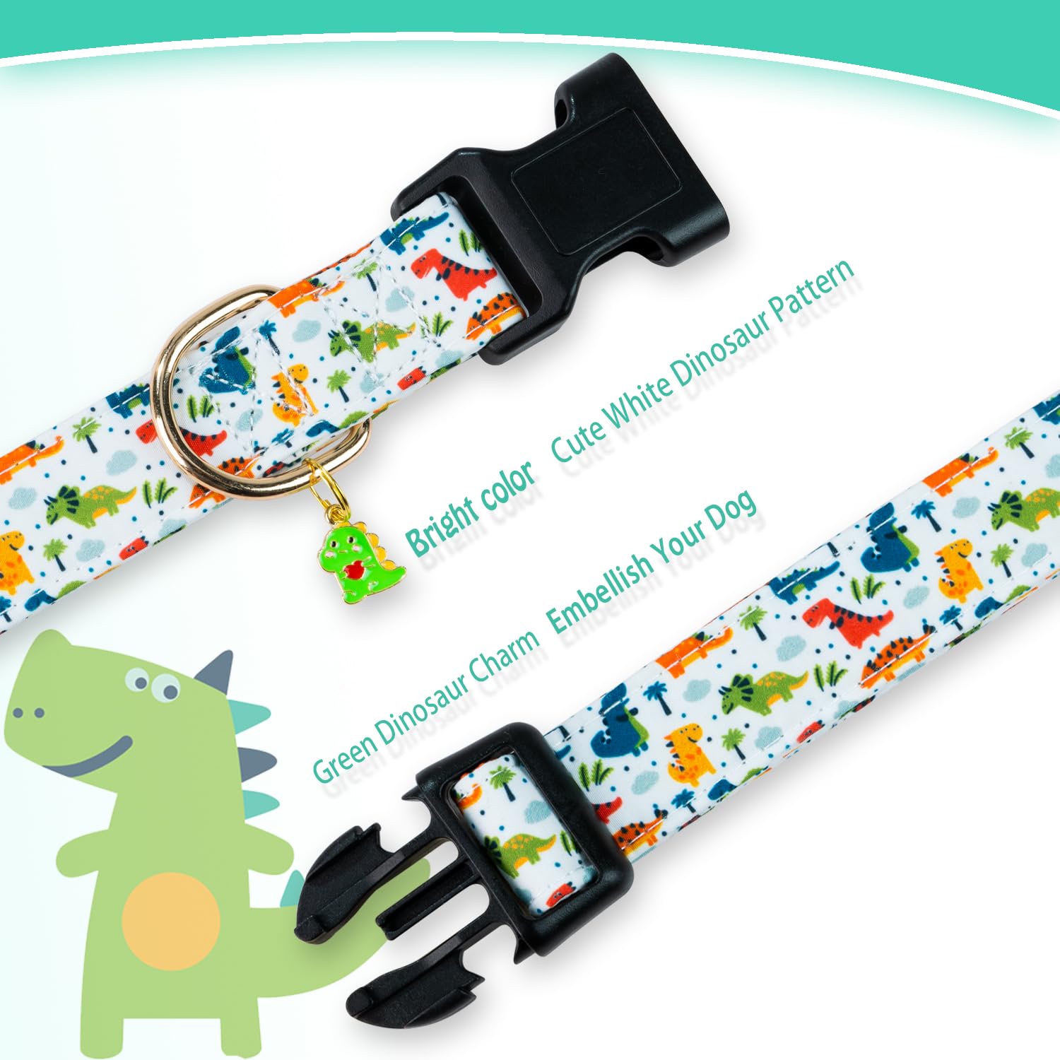 Prehai Cute Cotton Dog Collar - Special Design, Soft Adjustable Dinosaur Puppy Collars For Small, Medium, Large Dogs