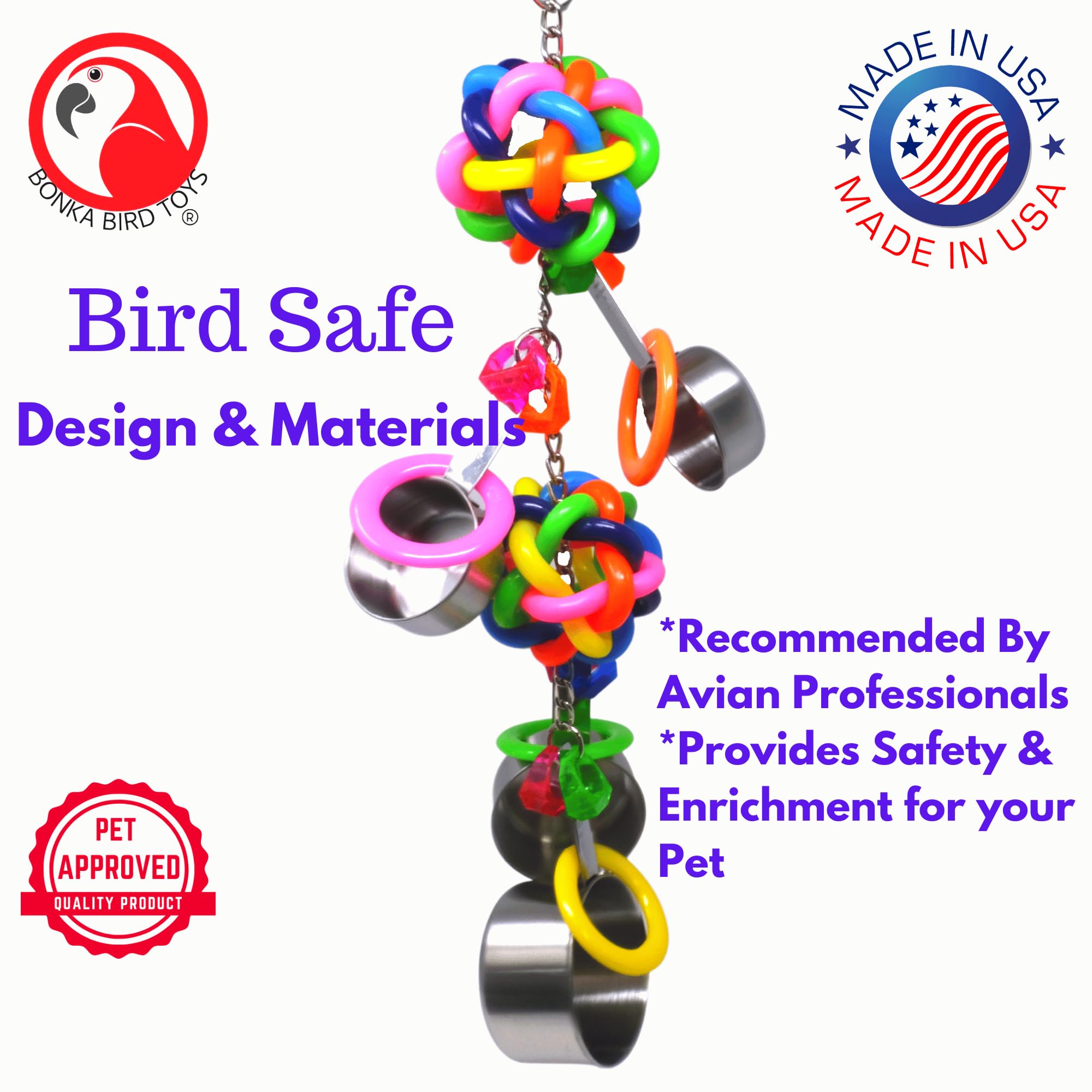 Bonka Bird Toys 2168 Duo Pot Ring 21 High by 5 Wide Large Parrot Puzzle Cage Toy, Macaw, Amazon, Eclectus, and Similar