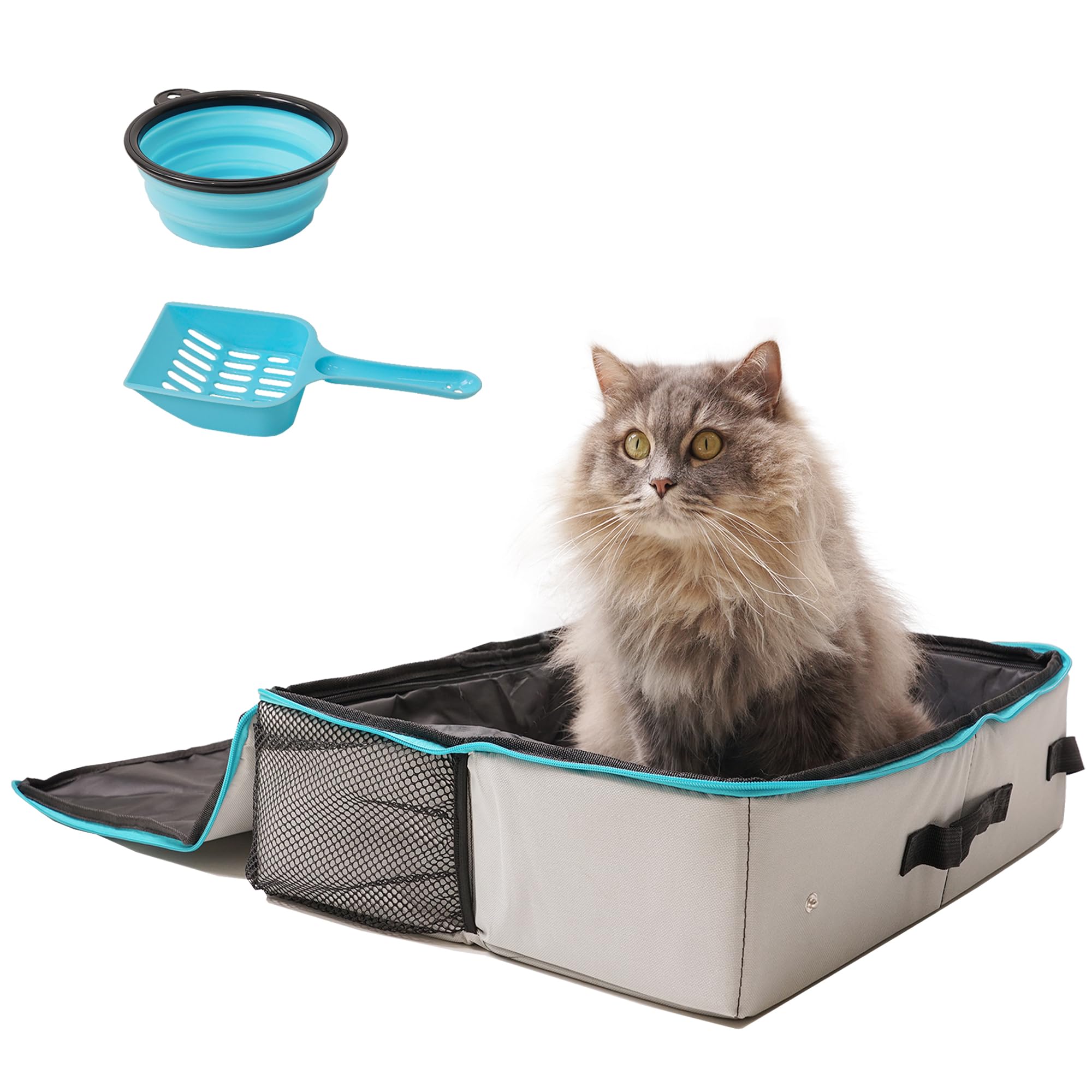 Petkaray Travel Litter Box, Cat Portable Litter Box, Foldable Travel Kit For Cats In Car, Includes Replacement Liner With Collap