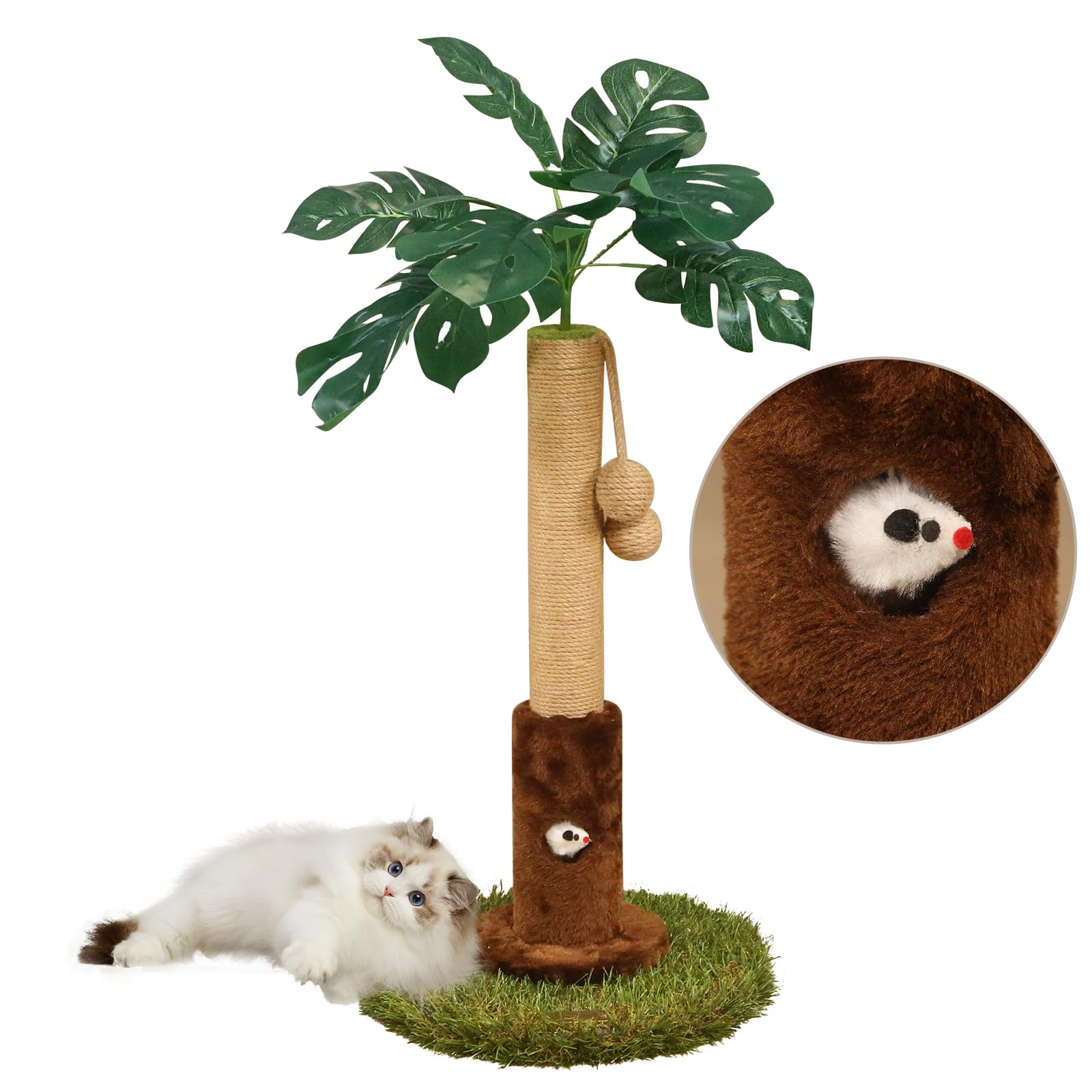 Woochpet Cat Scratching Posts Cat Trees 26.4'' Tall With Sisal Rope Cat Toy And Hanging Ball For Indoor,Wooden Palm Tree Cat Scr