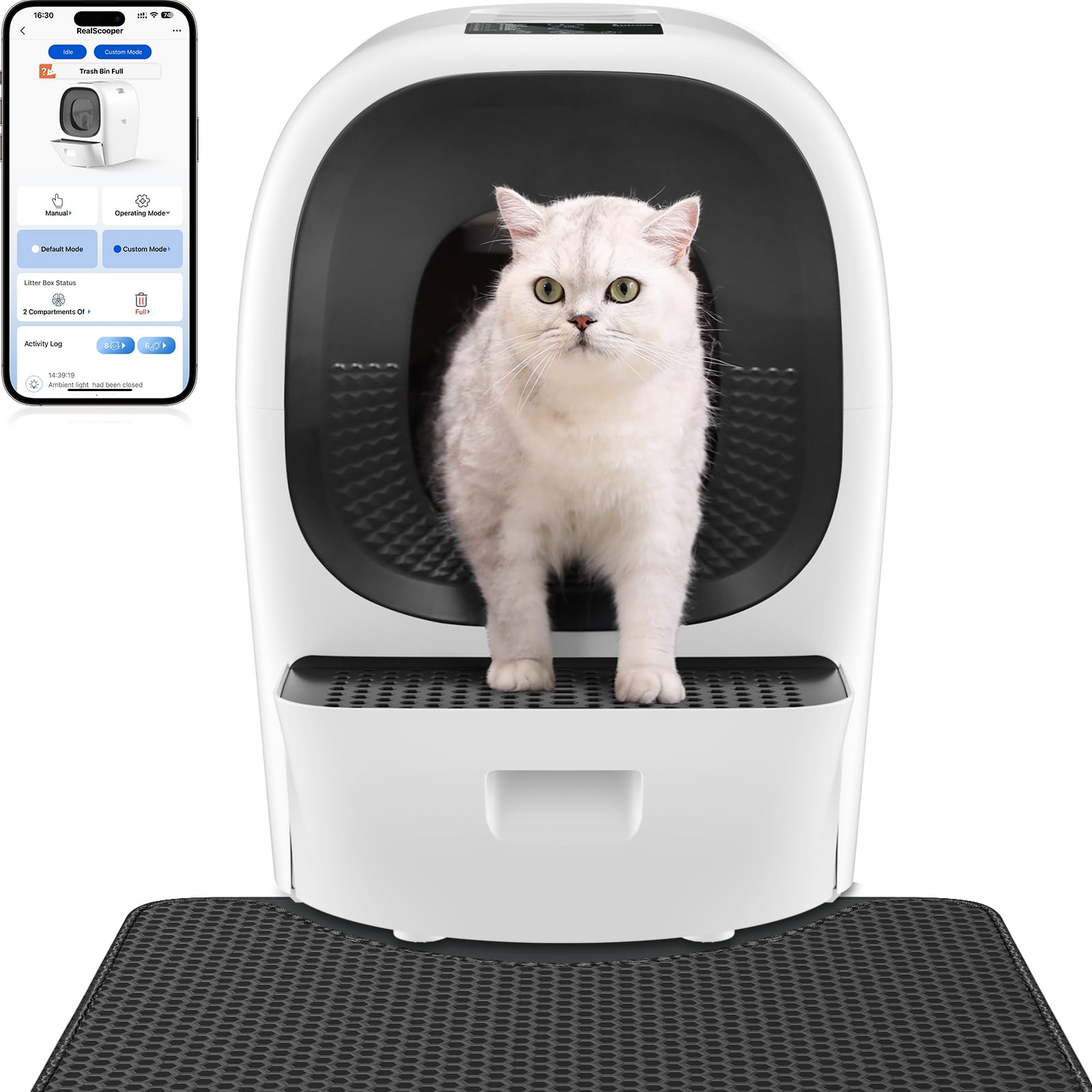 Self Cleaning Litter Box Auto Refill, Automatic Robot Litter Box For Multiple Cats, Hand-Like Rake Scooping/Odor Control System/