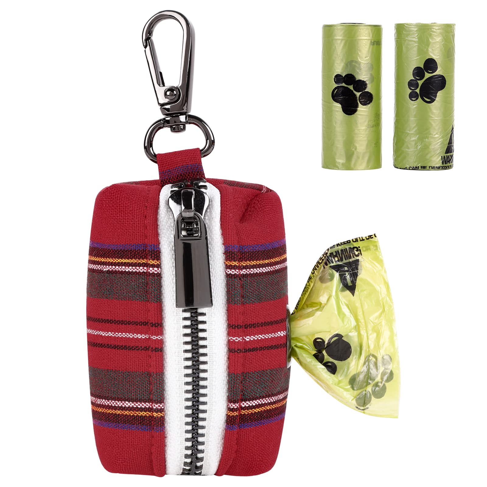 Unique Style Paws Dog Poop Bag Holder Reusable Christmas Waste Bag Dispenser For Travel,Park And Outdoor Use Includes 2 Roll Dog Poop Bag - Red Plaid