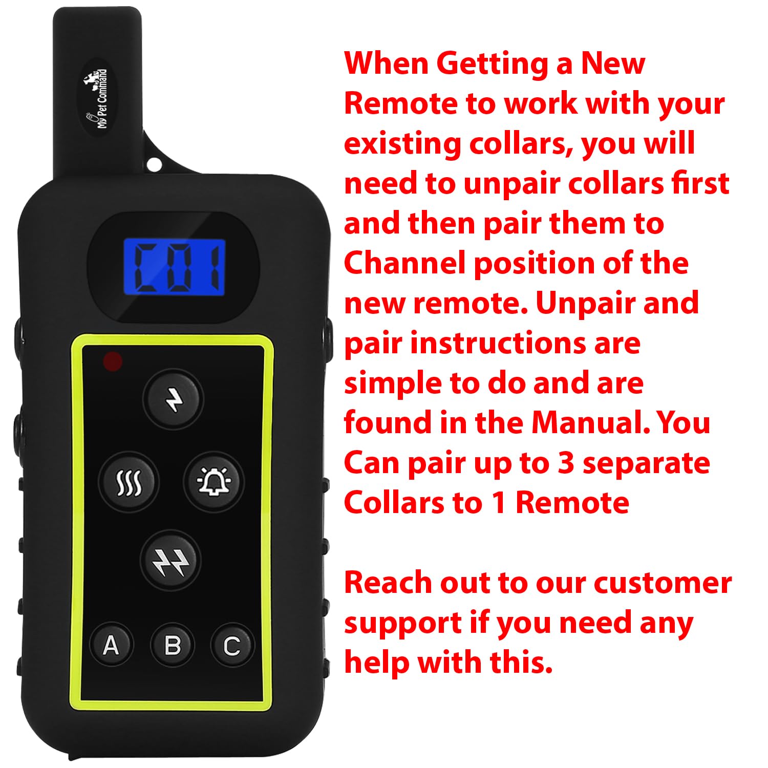 My Pet Command 1.25 Mile (6600 Ft) Dog Training Extra Remote Safe Dog Shock Collar Shock, Vibrate, Tone And Flashing Beacon Ligh
