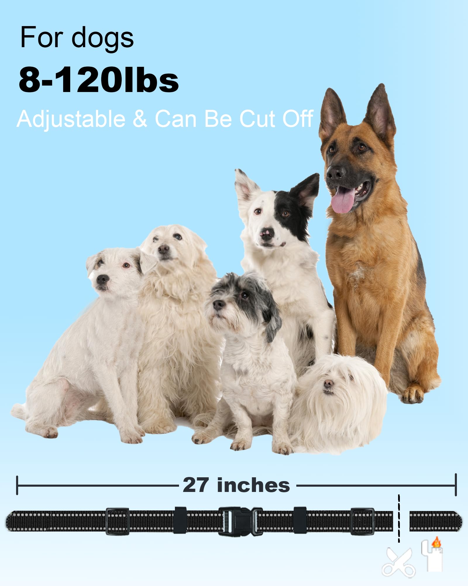 Dog Collar Replacement Strap For Shock, Bark & Training Collars - Adjustable Reflective Nylon Strap, Durable E-Collar Band Compa