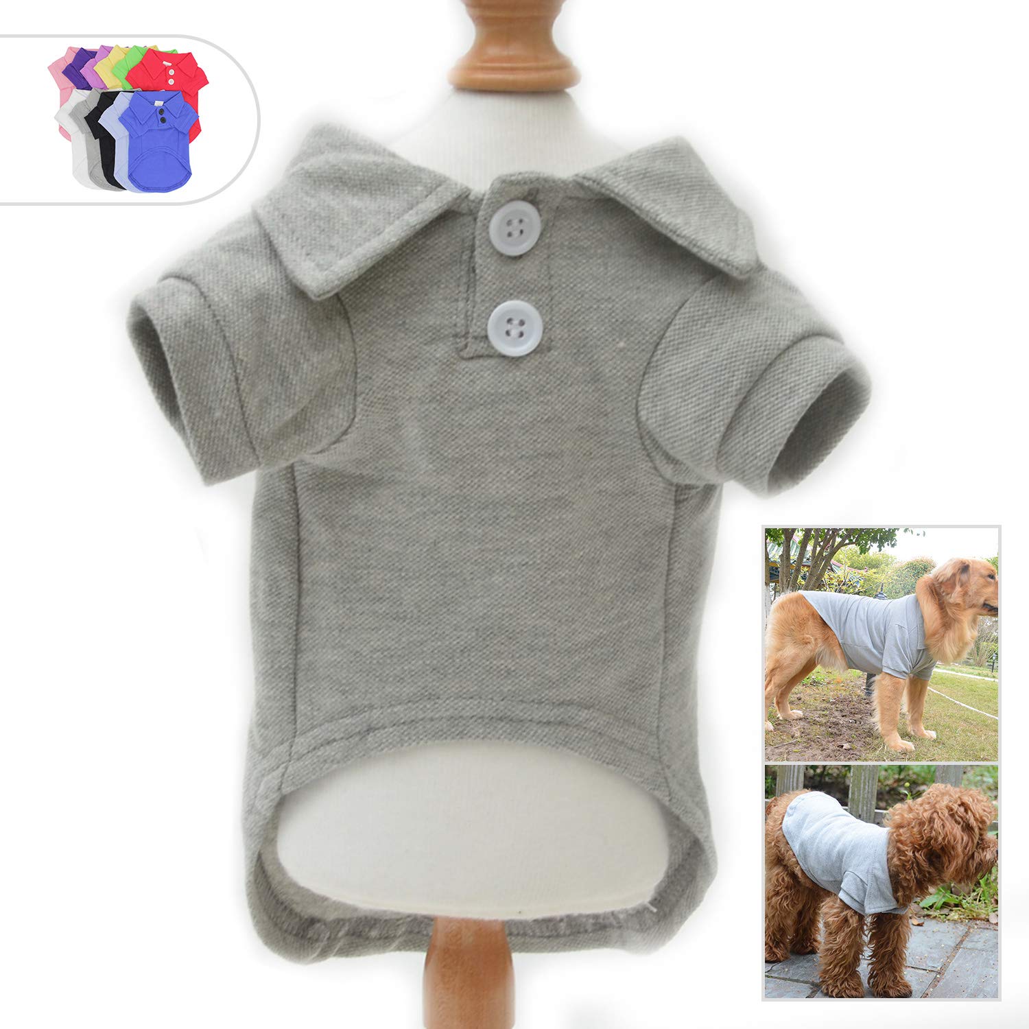 lovelonglong Basic Dog Polo Shirts Premium Cotton, Polo T-Shirts for Large Medium Small Dogs with a Two-Button Collar Blank Colo