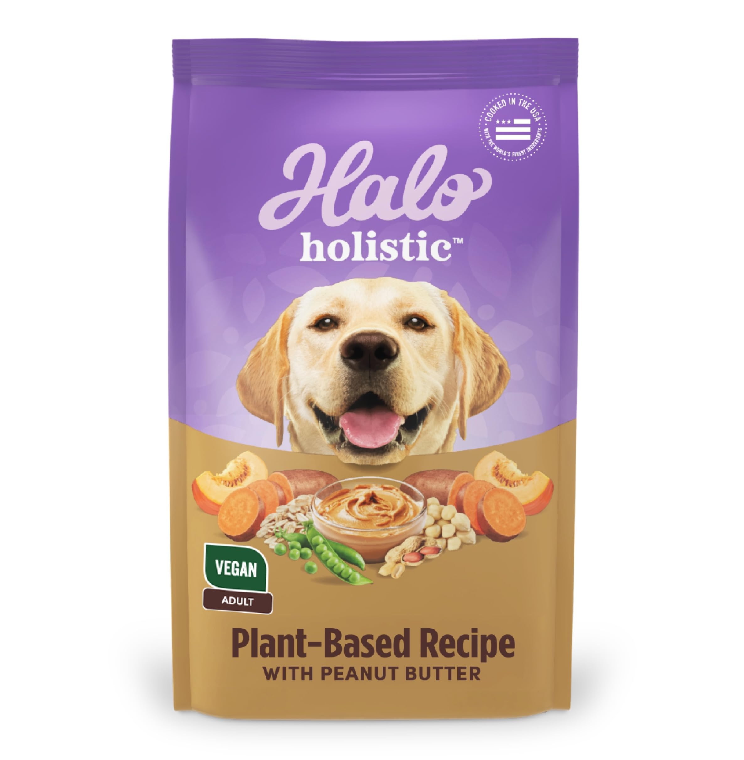 Halo Holistic Vegan Dog Food, Plant-Based Peanut Butter Recipe, Dry Dog Food, Complete Digestive Health, Kibble for Adult Dogs, 