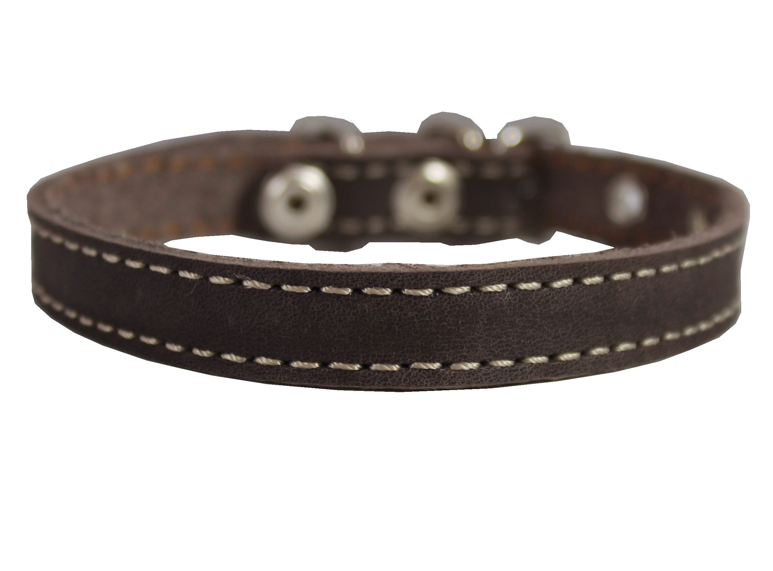 Brown Real Leather Dog Collar 9.5'-13' Neck Size, 1/2' Wide Yorkshire Terrier, Puppies