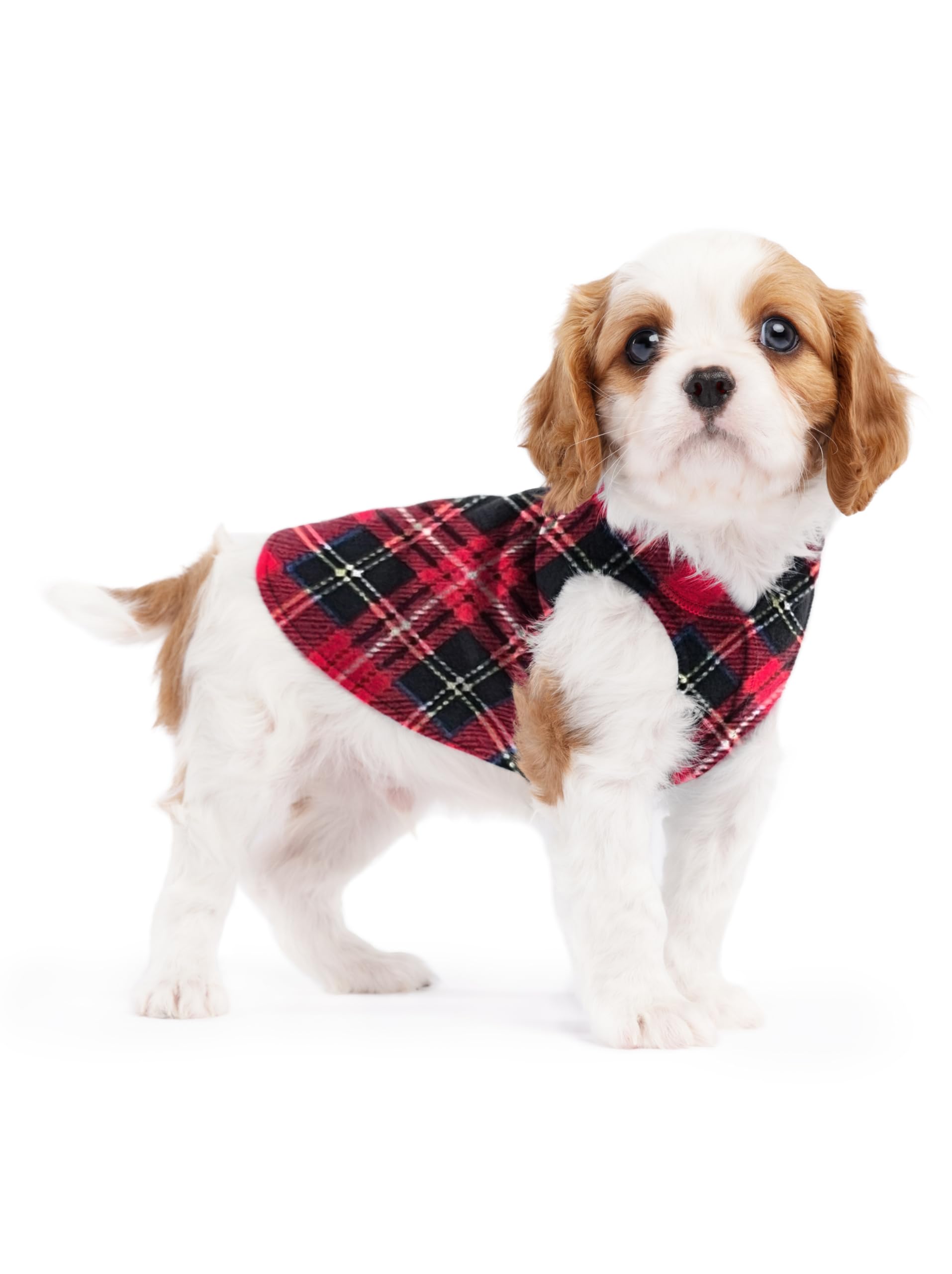 Gold Paw Stretch Fleece Dog Coat, Stretchy Pet Sweater, Machine Washable Pullover For Winter And Fall, Red Classic Plaid, 4