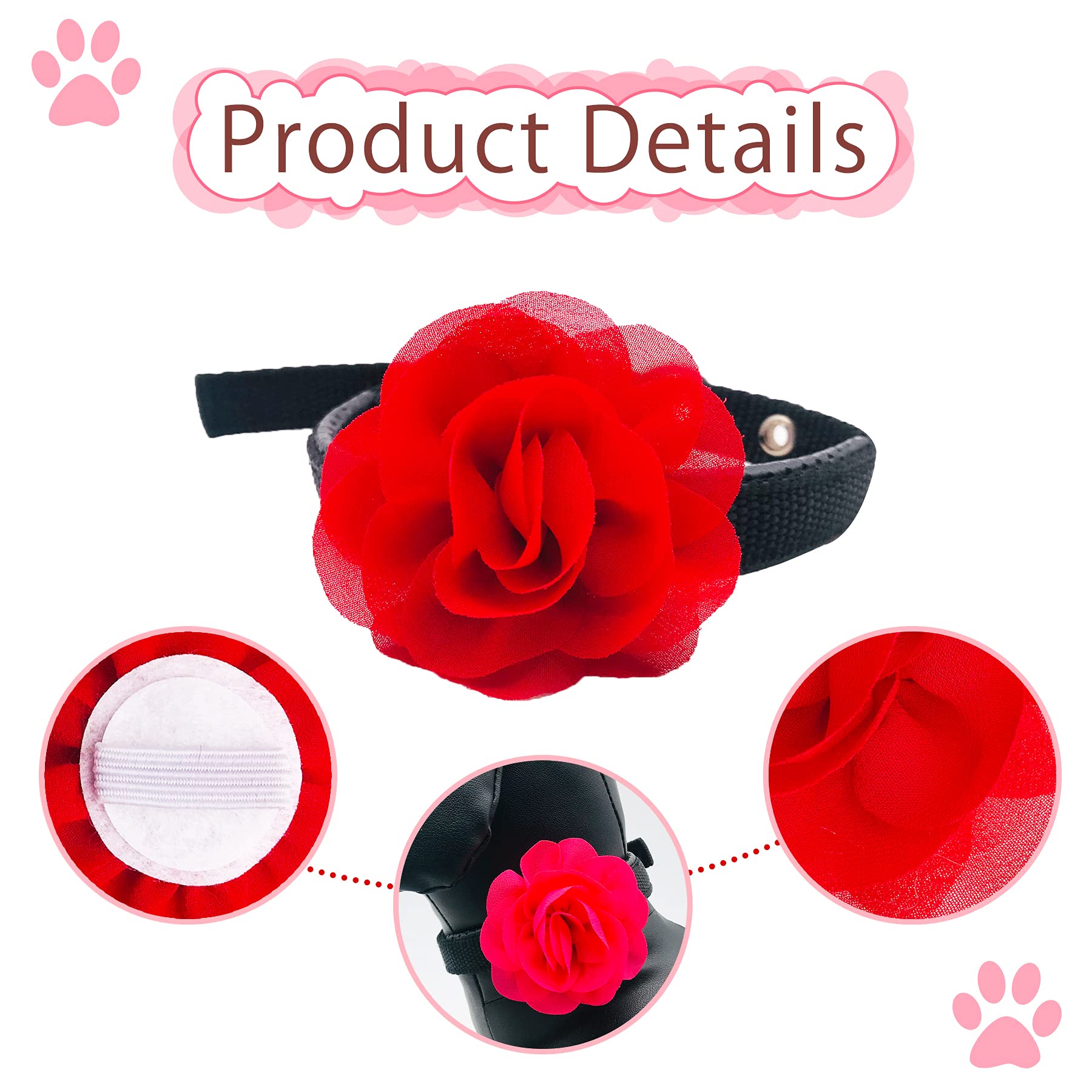 Pet Show 4Pcs Pink Small Dogs Collar Flowers Charms For Girls Female Rabbit Slides On Cat Collars Attachment Accessories For Med