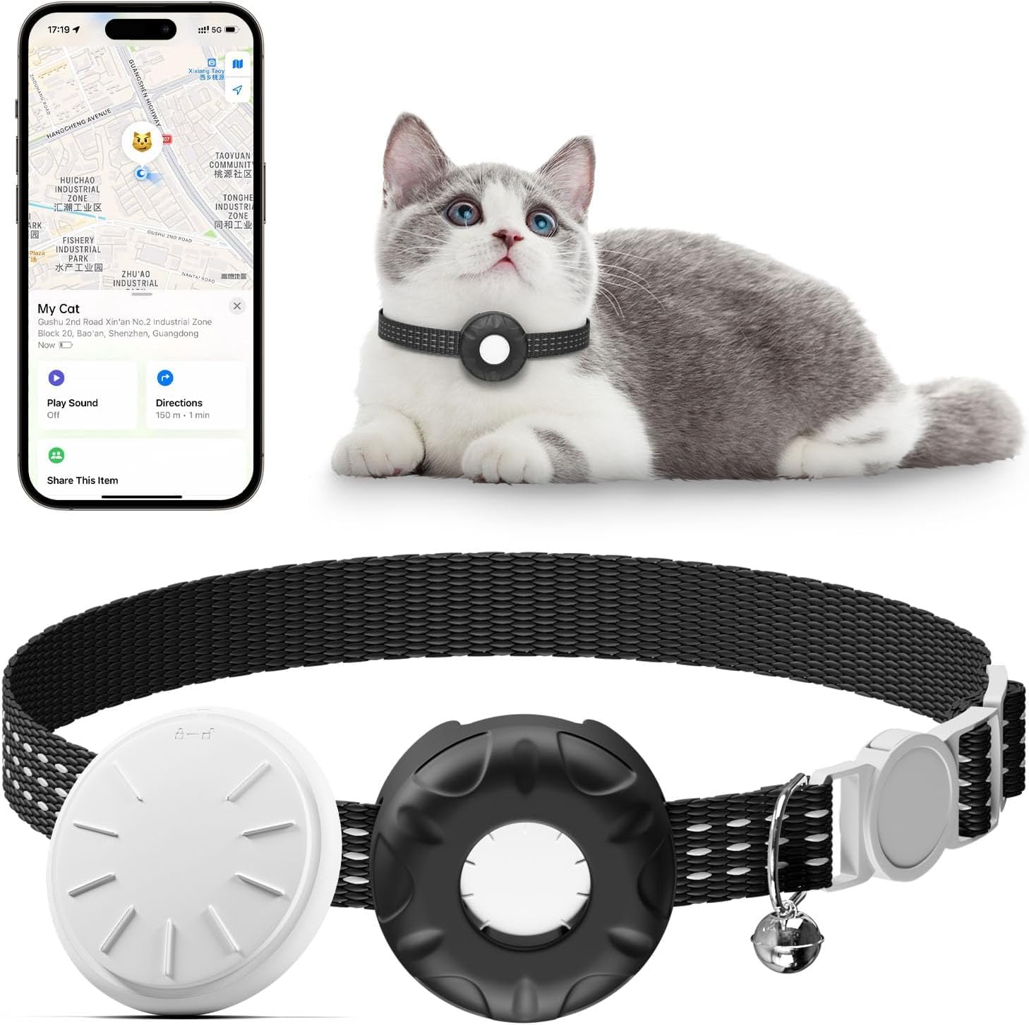 HONGTOP H Pet Tracker for Cats,GPS Cat Tracker,Smart Pet Location Tracker with Collar and Holder,Waterproof Cat GPS Tracker Trac