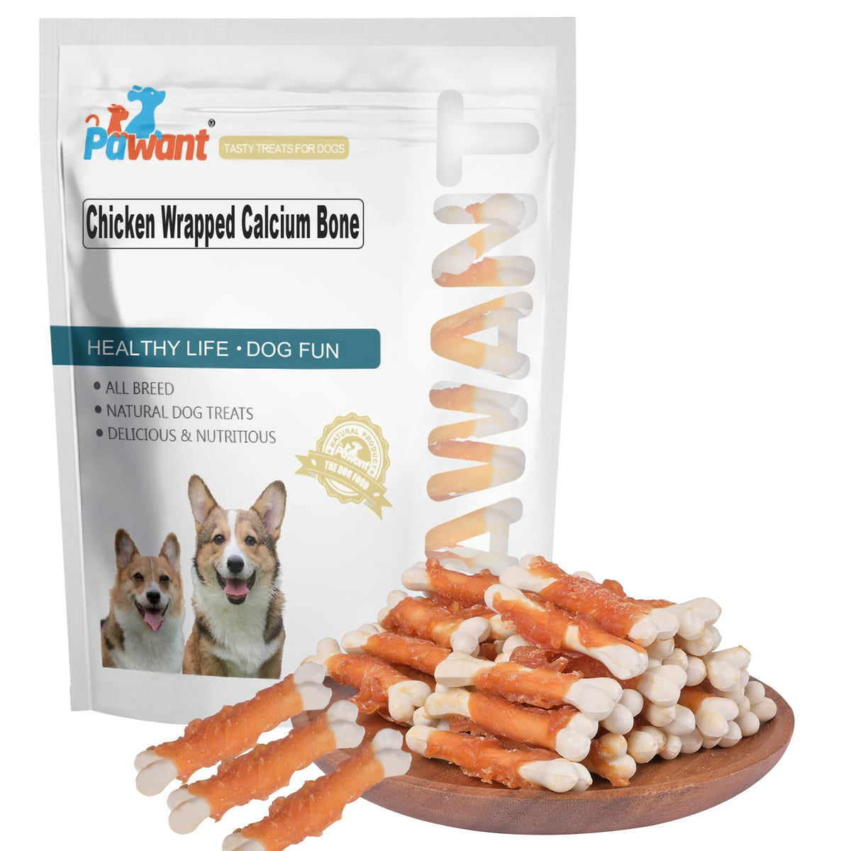 Pawant Dog Chews Puppy Training Teeth Clean Snacks Chicken Wrapped Calcium Bone Rawhide Free Dog Treats 1 Lb/454G