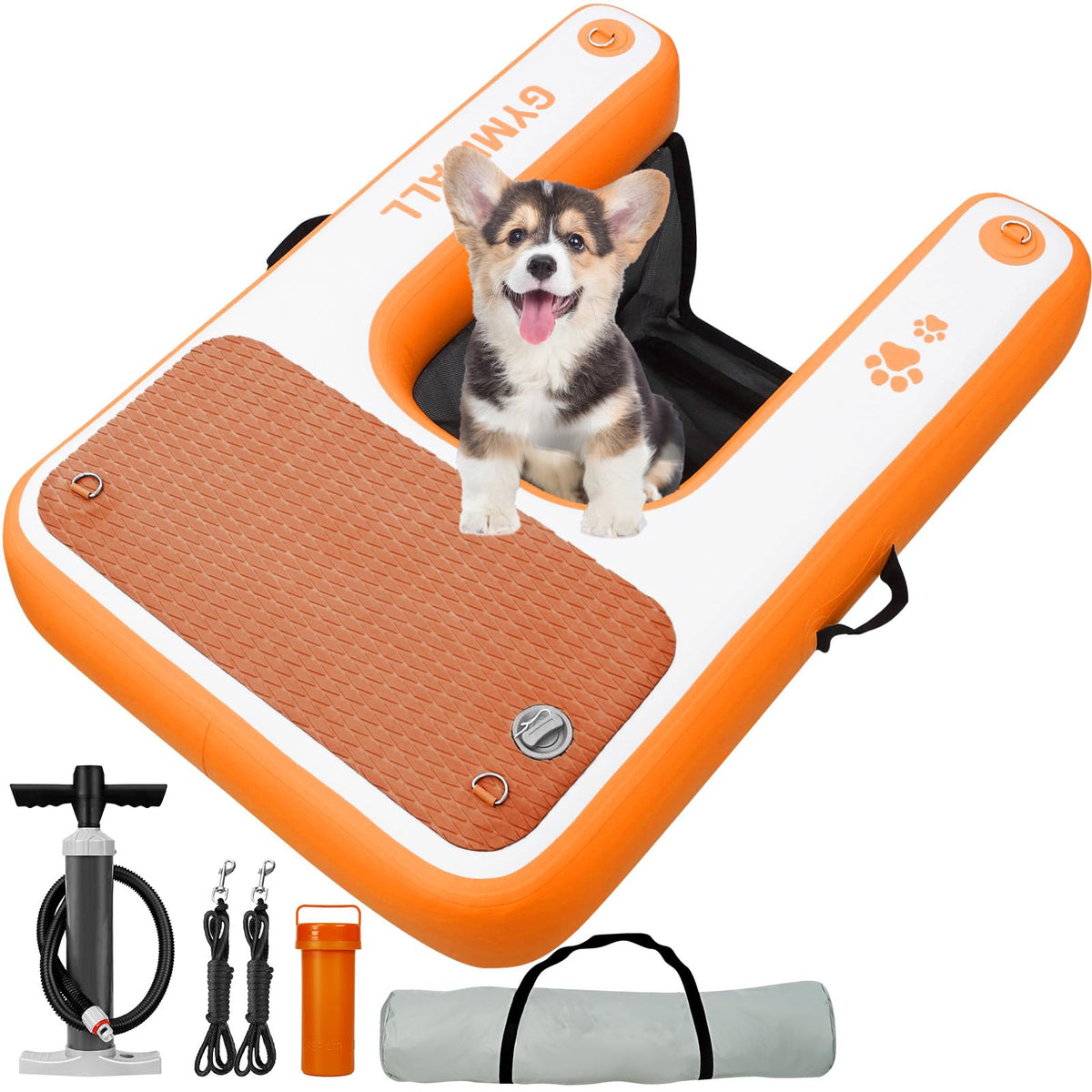 Gymmall Inflatable Dog Water Ramp Pet Dock Platform Orange, Pet Water Platform For Boat Pool Lake Sea, Non-Slip Safety Floating 