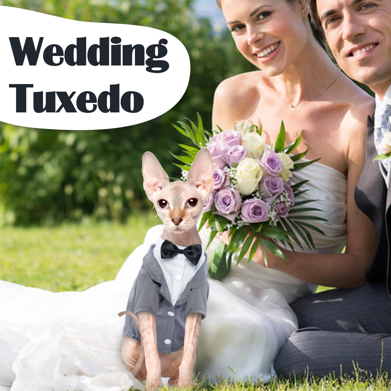 Qbleev Cat Tuxedo Suit, Cat Halloween Costumes For Cats Only, Sphynx Cat Tuxedo Outfit Costume With Bow Tie, Kitten Formal Attir