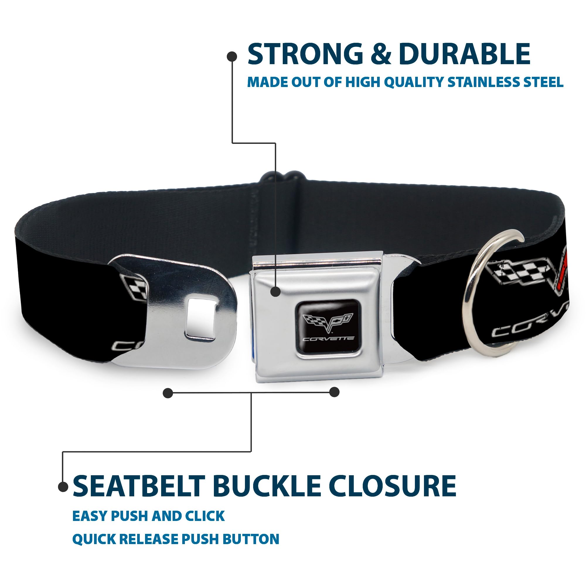 Buckle-Down Seatbelt Buckle Dog Collar - C6 Logo Repeat - 1.5' Wide - Fits 18-32' Neck - Large
