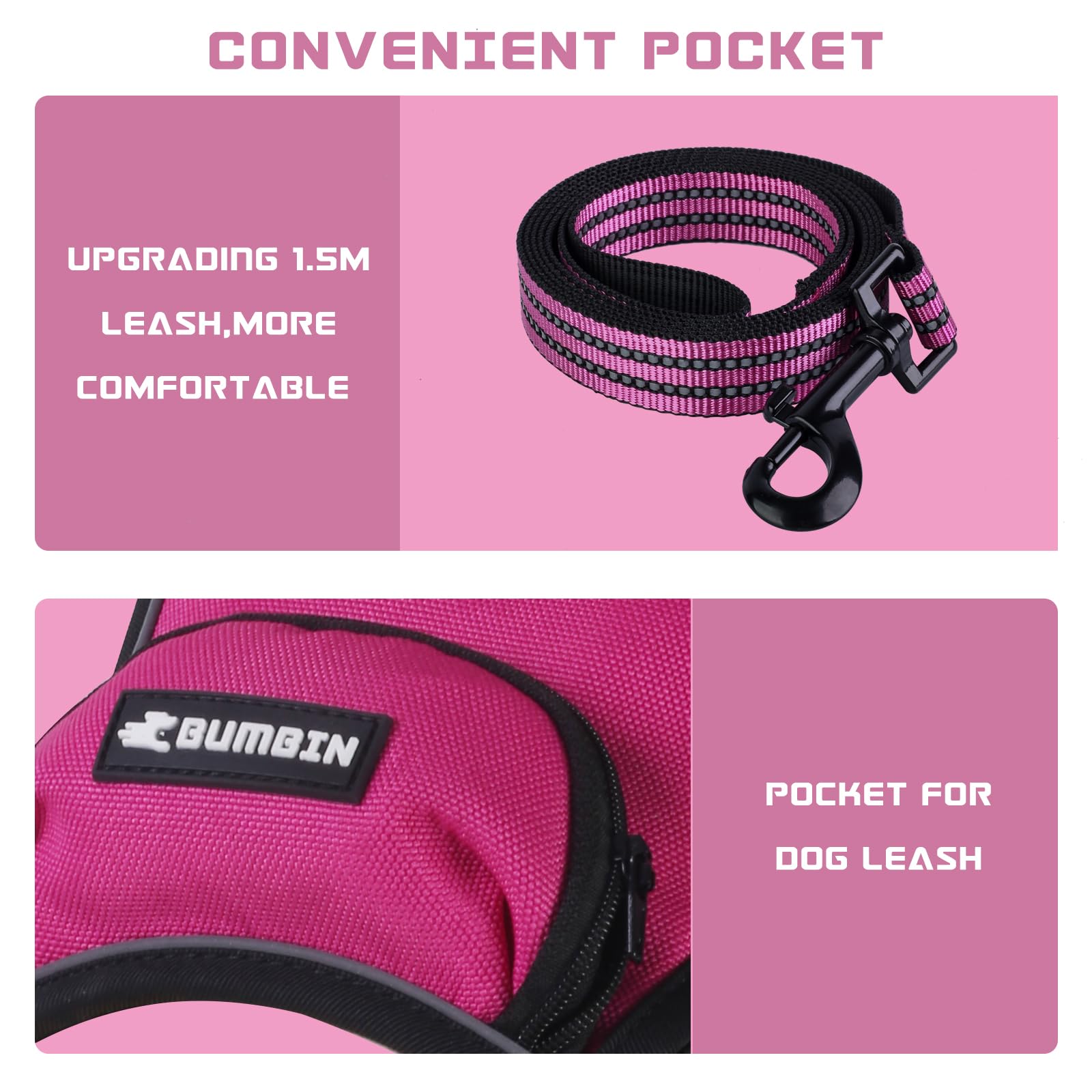 BUMBIN Dog Harness for Large Dogs, No Pull Adjustable No Choke Pet Vest with Dog Leash Fit Smart Reflective Pet Walking Harness