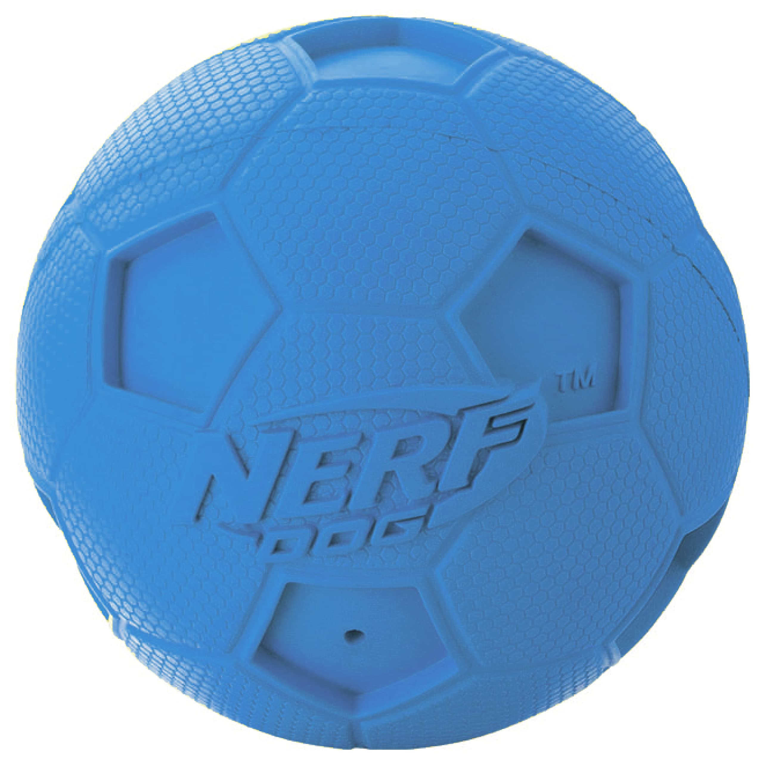 Nerf Dog Soccer Ball Dog Toy With Interactive Squeaker, Lightweight, Durable And Water Resistant, 2.5 Inches, For Medium/Large Breeds, Two Pack, Blue And Red
