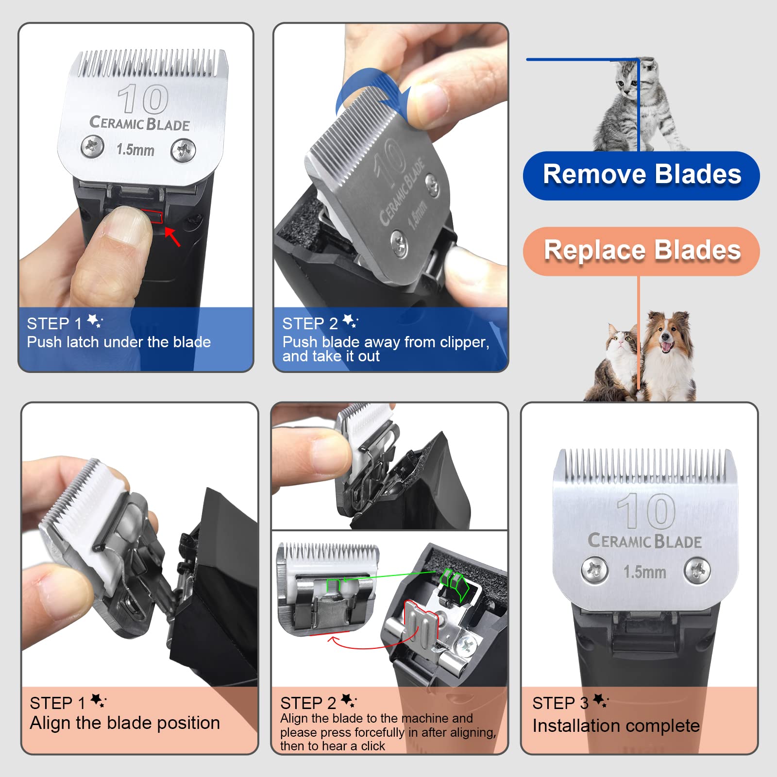 Dodaer 3 Pack 5Fc Detachable Pet Dog Grooming Ceramic Blades,Compatible With Andis,Oster A5,Wahl Km-10 Series,Size 5Fc Blade 1/4