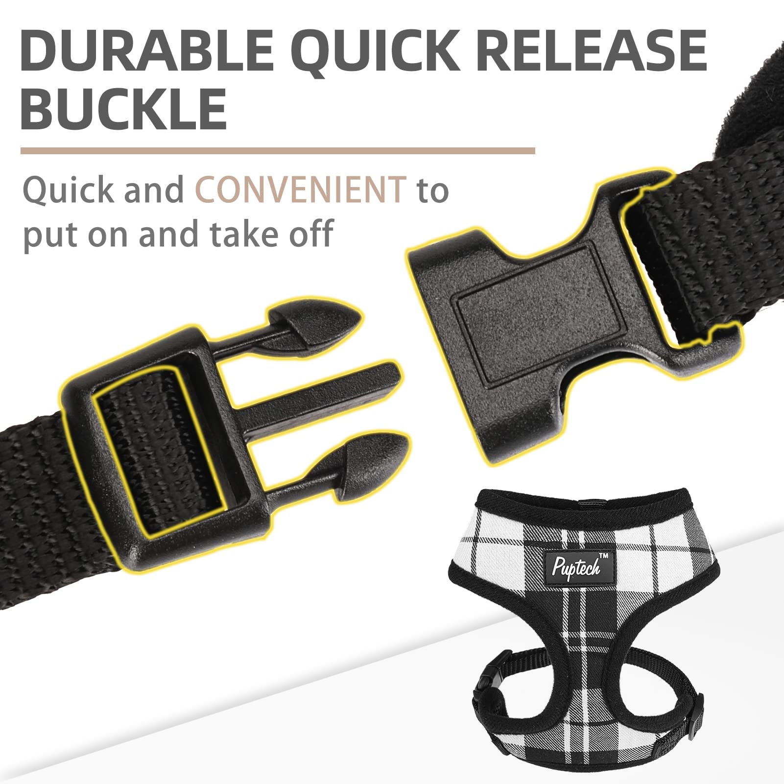 Pupteck Soft Mesh Dog Harness And Leash Set Pet Puppy Cat Comfort Padded Vest No Pull Harnesses, Black&White, M
